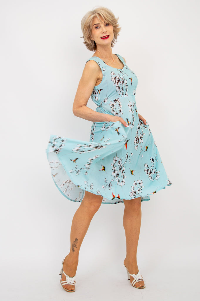 Bristol Dress - Oiseau Print Linen Bamboo Blend - Perfect for Summer Outings & Casual Wear