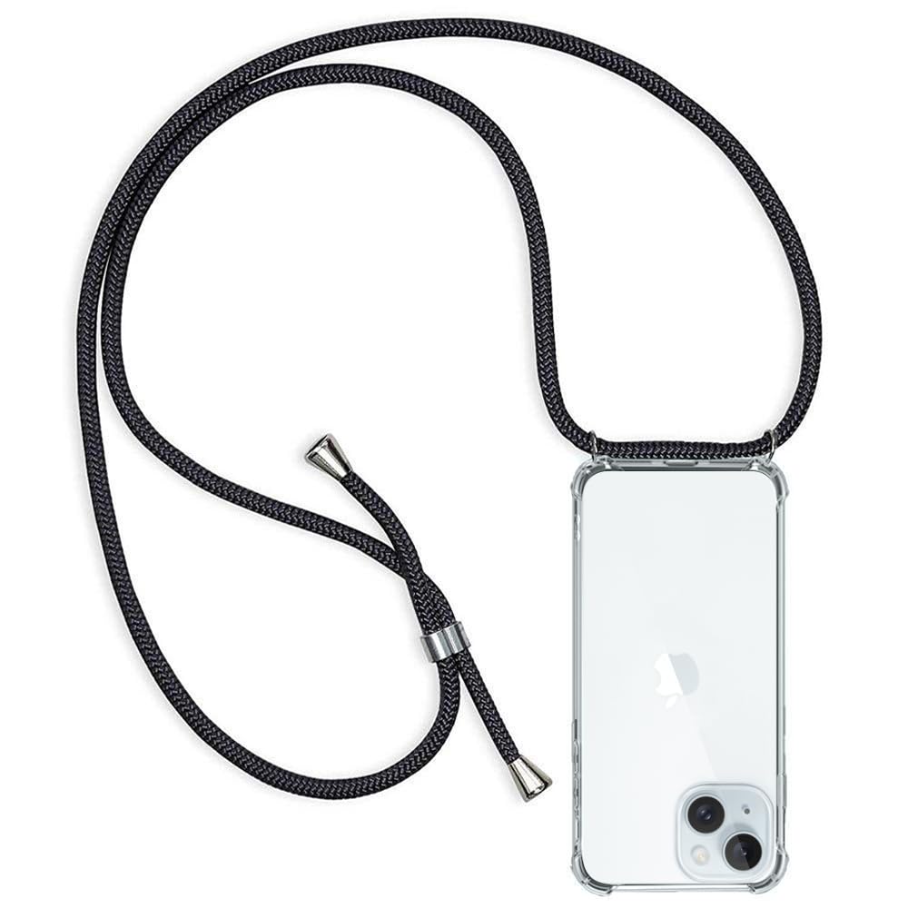 ZYIMOU Ultra Thin Clear Silicone Gel TPU Shockproof Case for iPhone 15 with Lanyard - Black | Slim Protective Cover for Everyday Use, Travel & Outdoor Activities