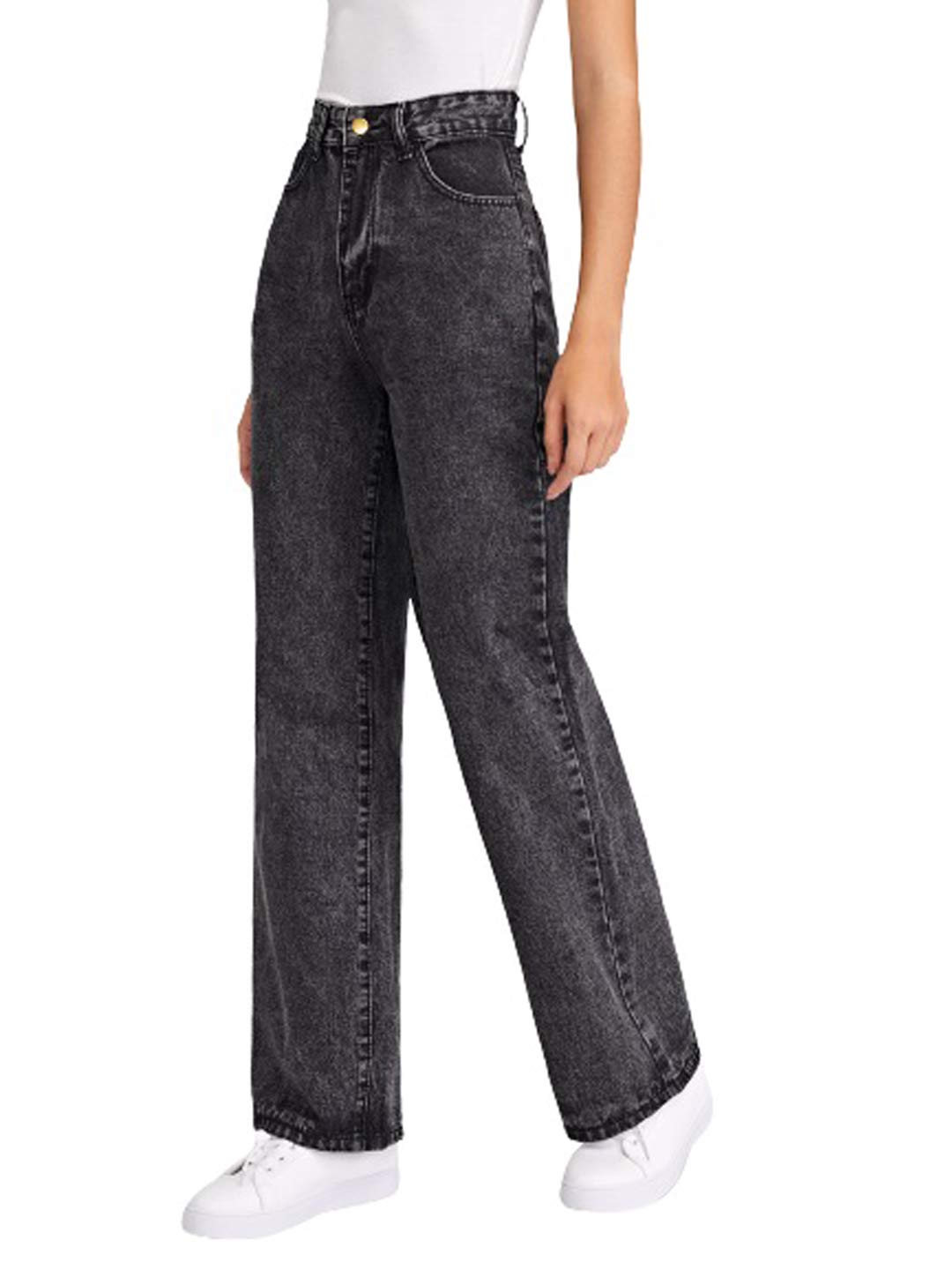 KOTTY Women's High Rise Relaxed Fit Cotton Lycra Blend Ankle Length Jeans - Comfortable Stretch Denim Pants for Casual Wear & Everyday Outfits