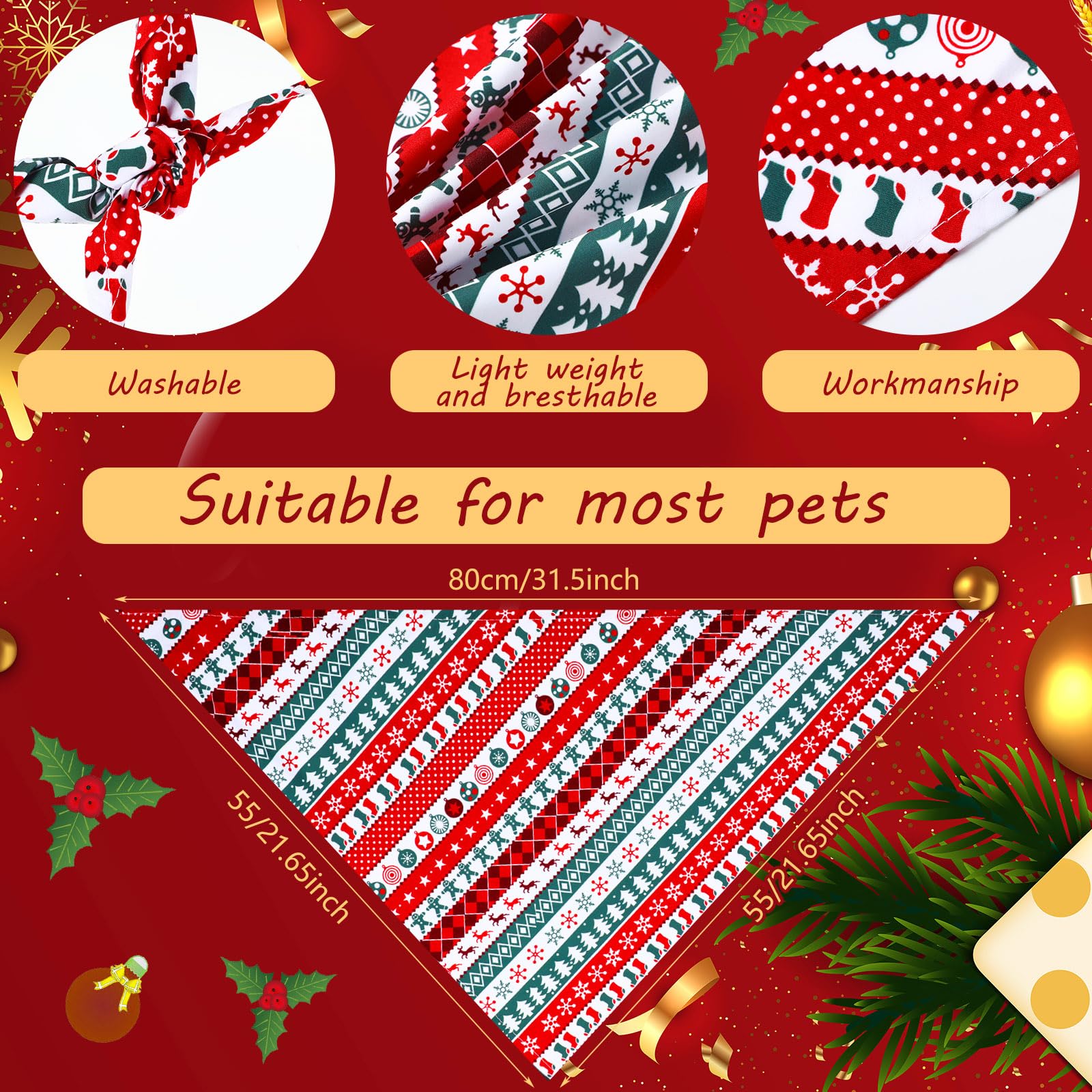 100 Pcs Christmas Dog Bandanas Bulk - Holiday Triangle Bibs Scarf for Dogs & Cats - Soft Breathable Pet Accessories for Large Dogs & Puppies - Perfect for Xmas Parties, Pet Photos & Festive Celebrations
