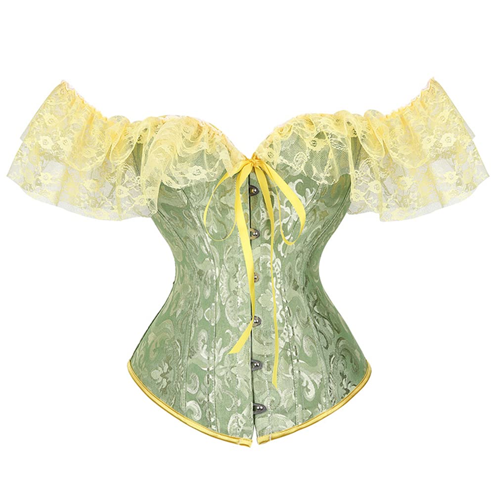 SHYMMUO Women's Lace Corset Top - Sexy Bustier Lingerie with Lace Sleeves & Lace Up Design, Waist Trainer for Shapewear, Costume Tops | Perfect for Valentine's Day, Boudoir Photoshoot, Burlesque Show & Night Out