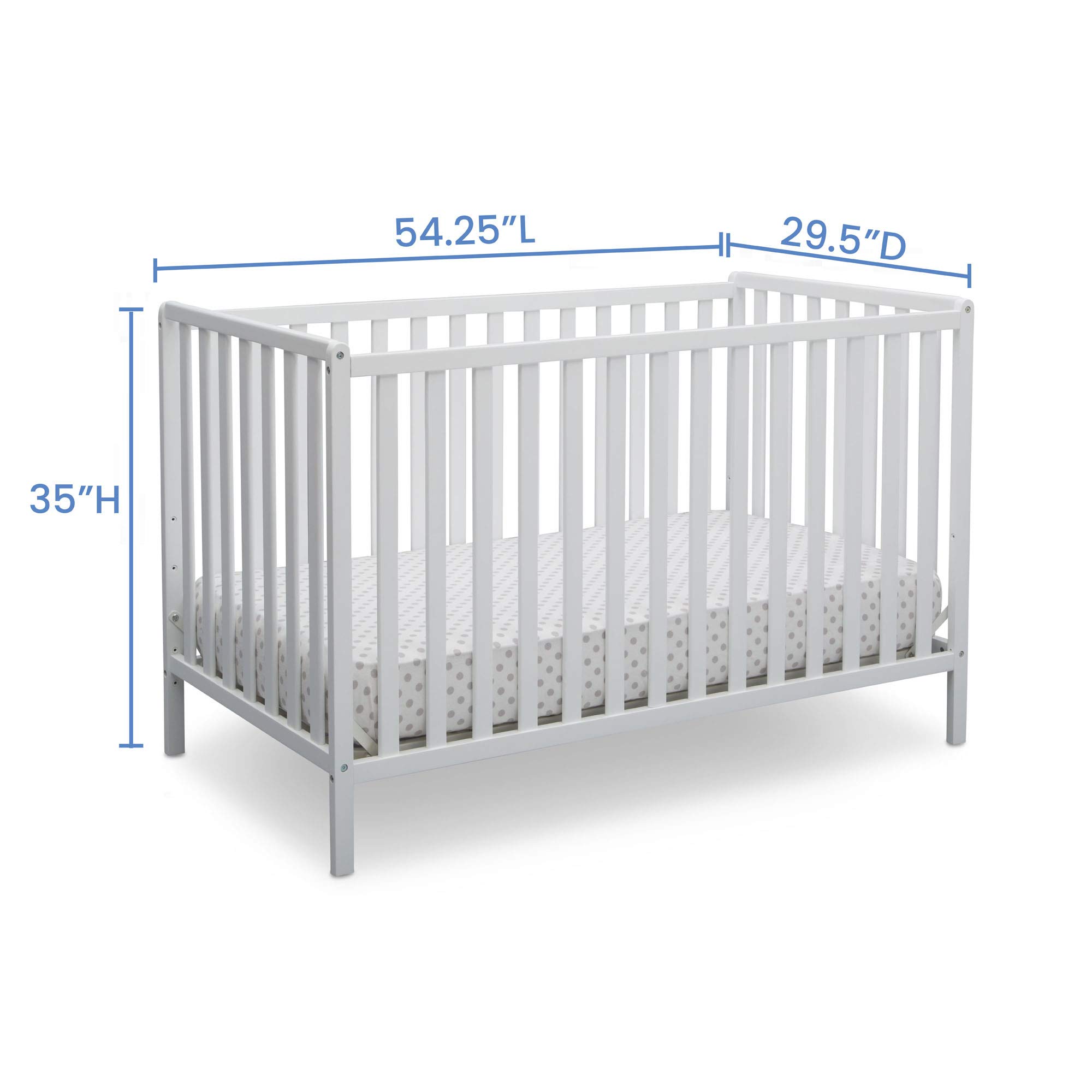 Delta Children Heartland 4-in-1 Convertible Crib in Bianca White with Twinkle Galaxy Dual-Sided Recycled Fiber Core Mattress - Nursery Furniture Set for Baby & Toddler | Safe Sleep Solution for Newborn to Big Kid Transition