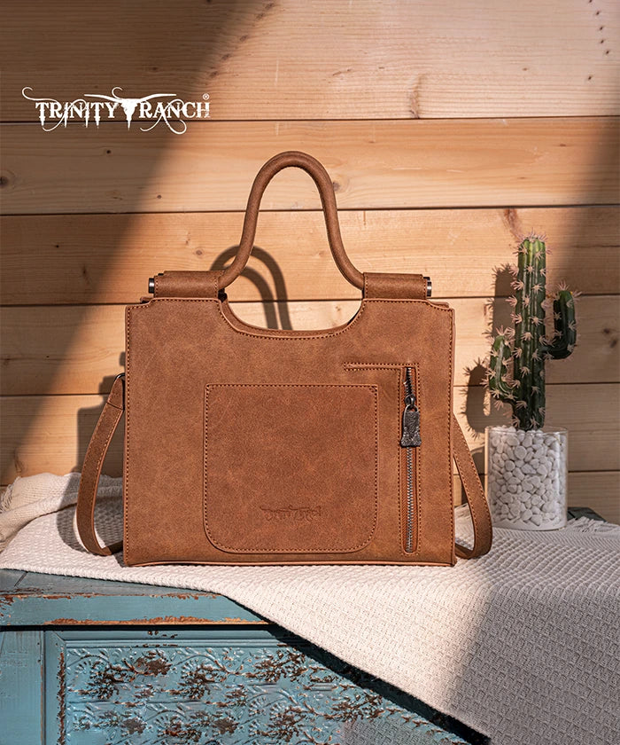 Trinity Ranch Tooled Leather Tote Bag with Concealed Carry Pocket - Stylish & Functional Purse for Women, Perfect for Everyday Use, Travel, and Concealed Carry Needs