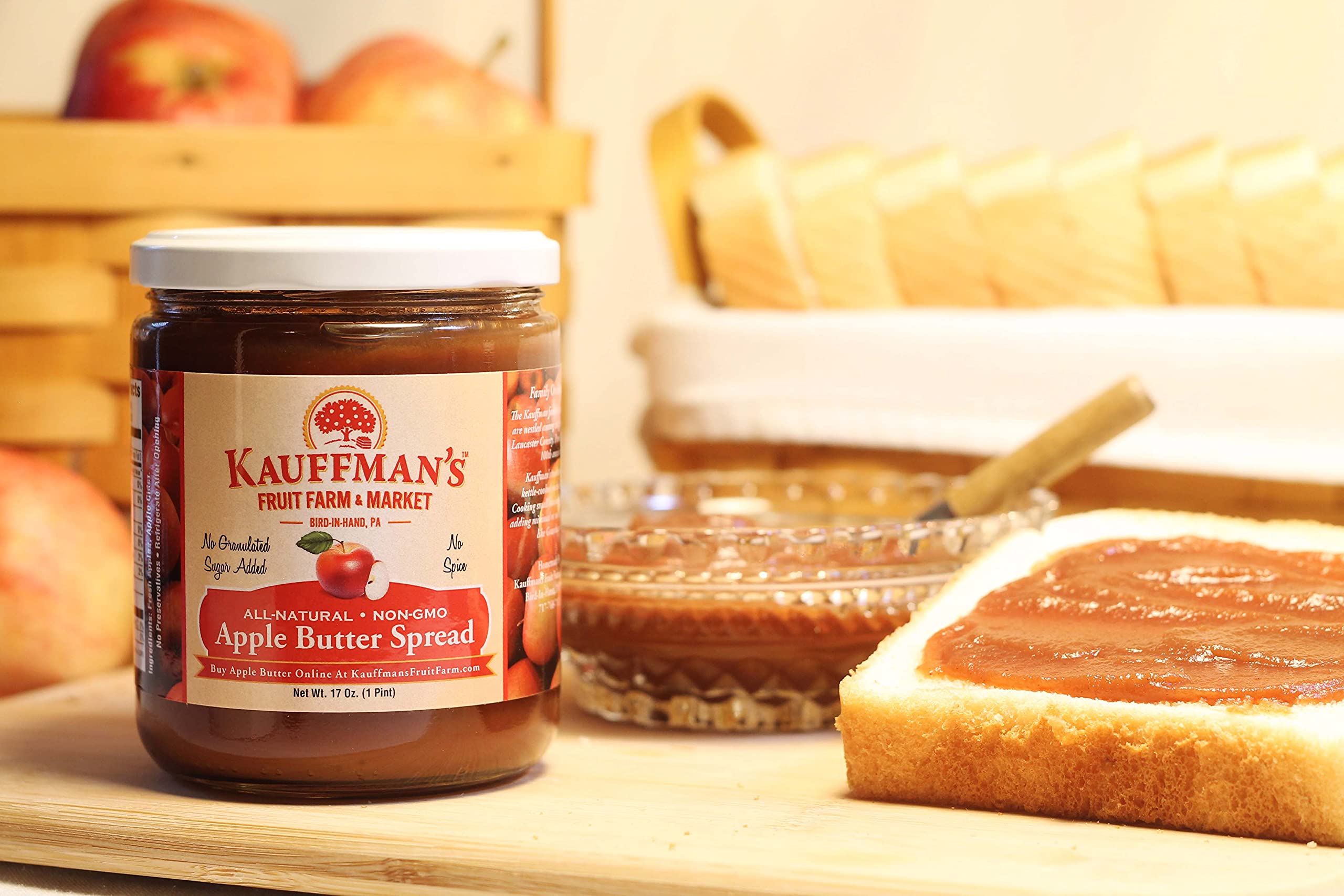 Kauffman's Homemade Apple Butter Spread - All Natural, No Preservatives - 17 Oz Jar (Pack of 2) - Perfect for Toast, Pancakes & Baking Recipes