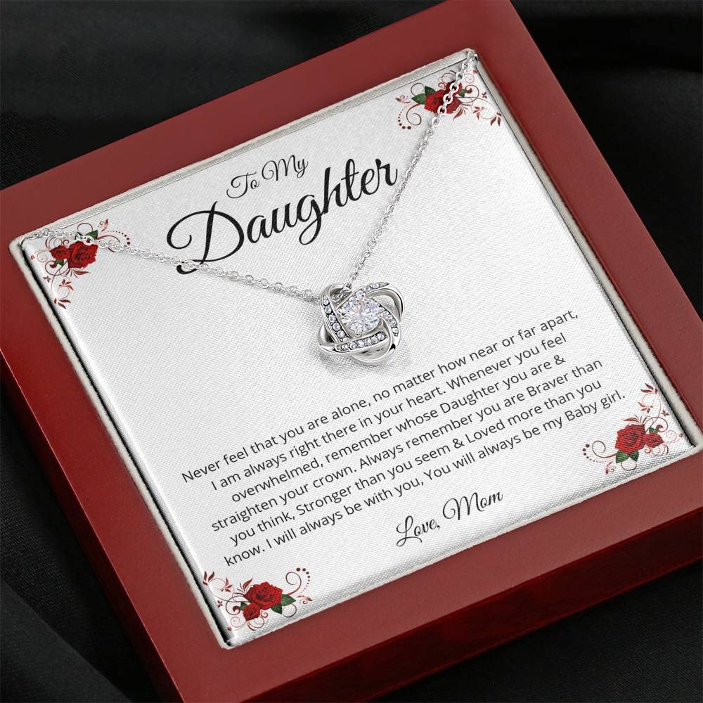 Personalized 'To My Daughter' Love Knot Necklace - Never Feel Alone Heart Pendant with Diamond Charm & Gift Box | Thoughtful Jewelry Gift for Birthdays, Graduation, Mother's Day