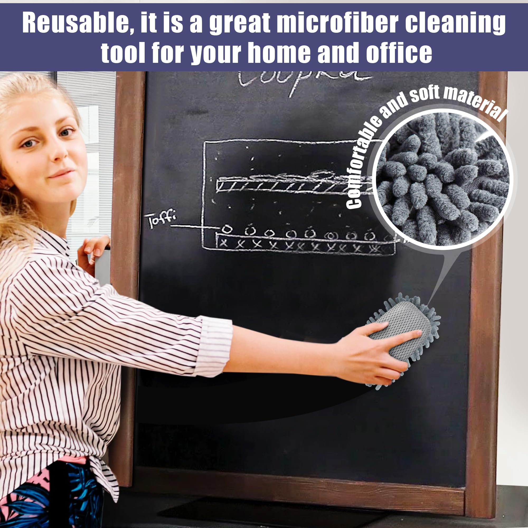4 Pack Washable Microfiber Shag Whiteboard Erasers - Reusable Dry Erasers for Whiteboard Markers & Chalk - Perfect for Classroom, Office, Home & School Teacher Supplies - Ideal for Teachers, Students & Professionals in Meetings & Presentations