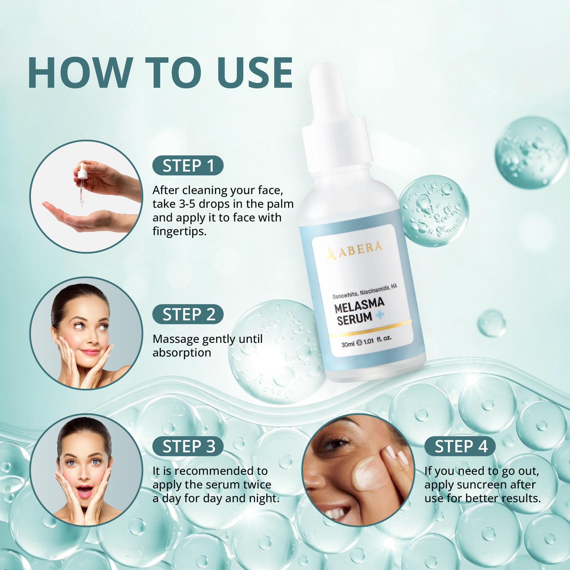 Abera Melasma Serum Plus - Advanced Dark Spot Corrector for Face | Sun Spot, Age Spot & Brown Spot Treatment for Men & Women (1 FL OZ) | Brightens Skin Tone & Reduces Hyperpigmentation | Ideal for Daily Skincare Routine & Post-Sun Care