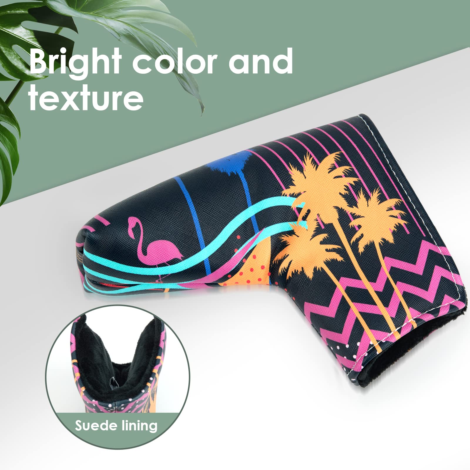 Premium Magnetic Leather Putter Cover for Golf Blades & Mallets - Tropical Design Headcover with Secure Closure | Ideal for Golf Course Protection & Club Storage