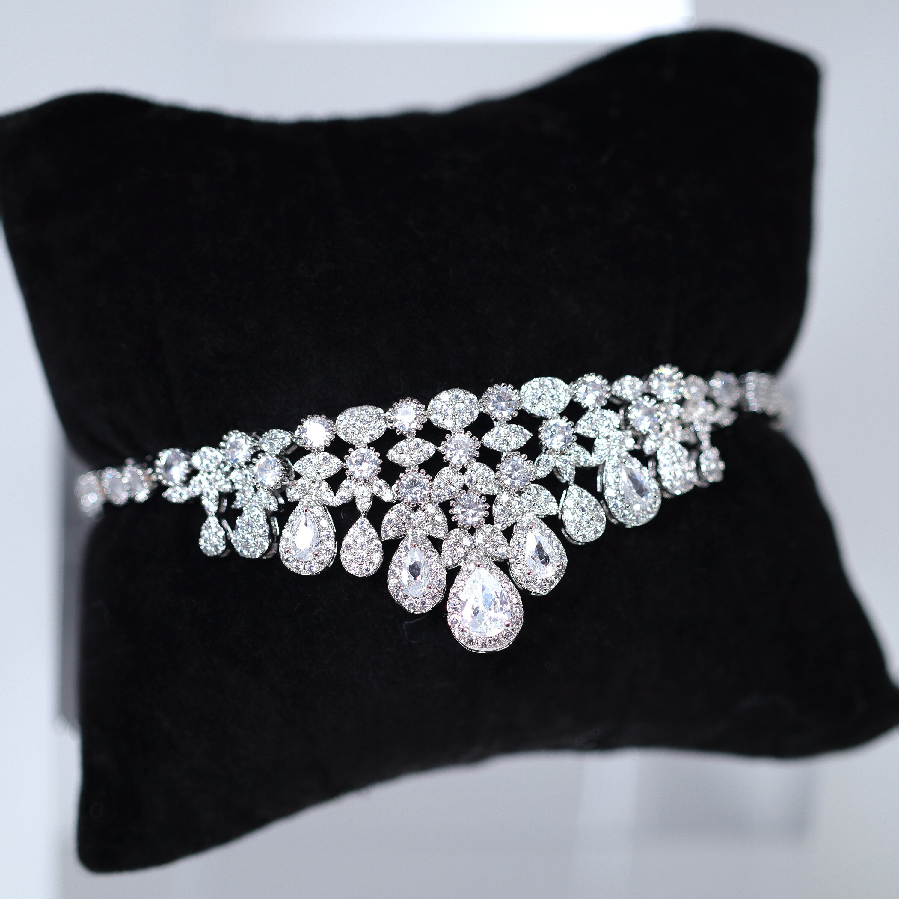 Elegant Diamond & Swarovski Crystal Floral Vine Drop Necklace Set with Statement Earrings - Long Bridal Jewelry for Weddings, Prom & Special Occasions