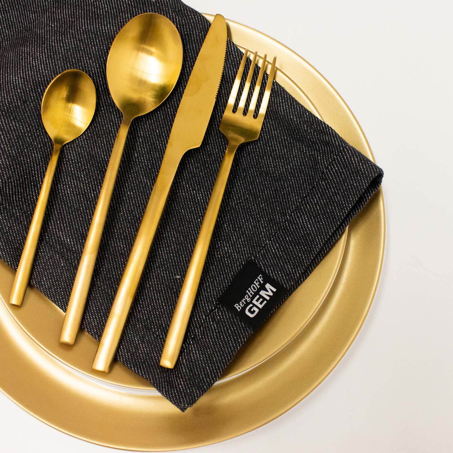 BergHOFF GEM 4-Piece Gold Plated Flatware Set - Premium 18/10 Stainless Steel Cutlery for Elegant Dining, Wedding Gifts & Special Occasions