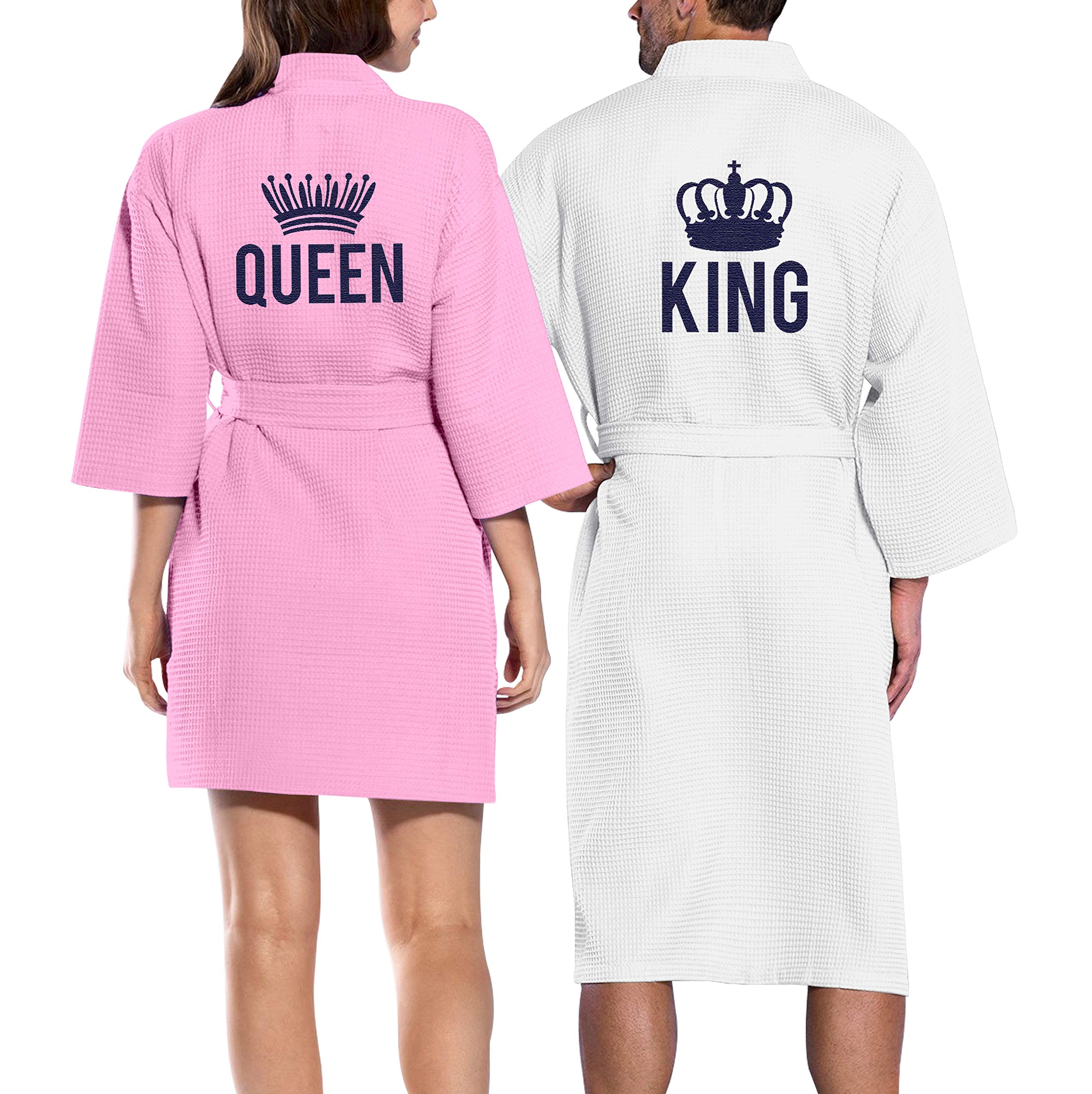 NACRE APPAREL Embroidered Cotton Waffle Robe for Women & Men | Queen & King Size | His & Hers Couple Spa Robes | Soft Kimono Bathrobe for Honeymoon, Hotel, Relaxation at Home