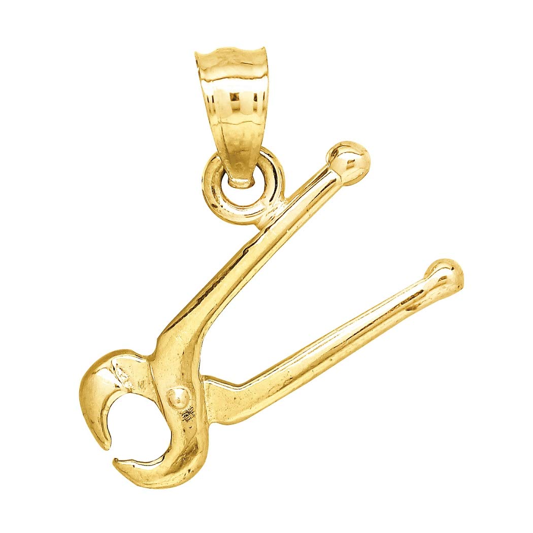 10K Yellow Gold Men's Articulated Pliers Tool Charm Pendant Necklace - 15.7x13.3mm Wide - Perfect Gift for Handymen, Mechanics & DIY Enthusiasts - Great for Work, Gifts & Everyday Wear