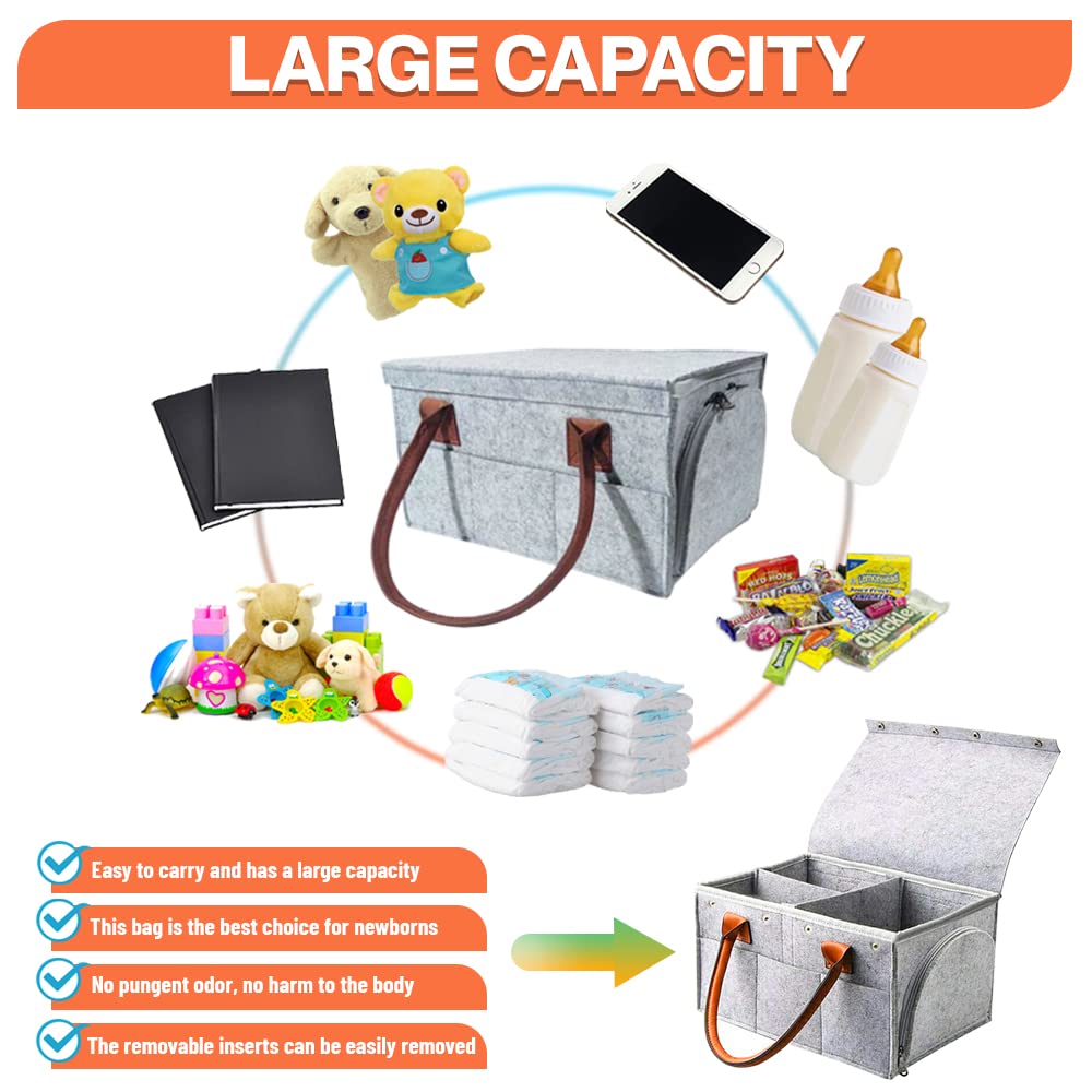 Portable Baby Diaper Caddy Organizer with Lid & Removable Dividers - Multi-Purpose Storage Basket for Nursery, Car & Travel - Perfect Baby Shower Gift & Registry Essential for New Parents