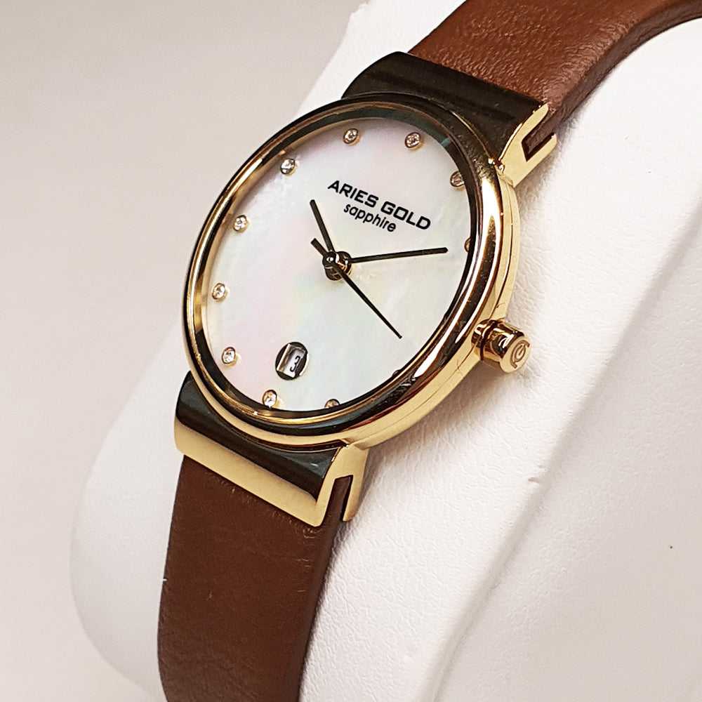 Aries Gold Enchant Camille Women's Watch - Luxury Stainless Steel Case with Mother of Pearl Dial - Perfect for Business, Party & Formal Occasions