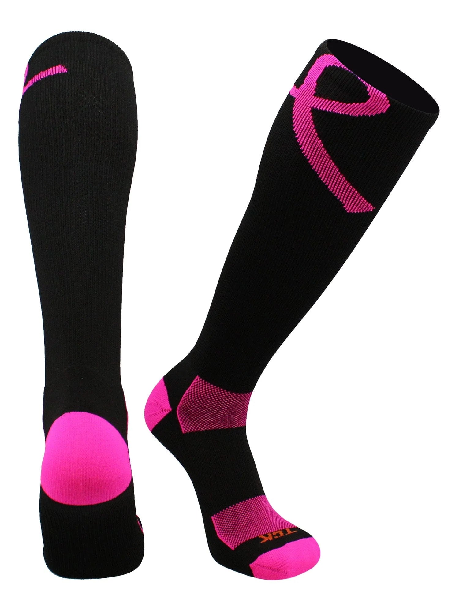 TCK Breast Cancer Awareness Over The Calf Socks - Pink Ribbon Support Socks for Women & Men - Comfortable Compression Socks for Work, Running, and Everyday Wear