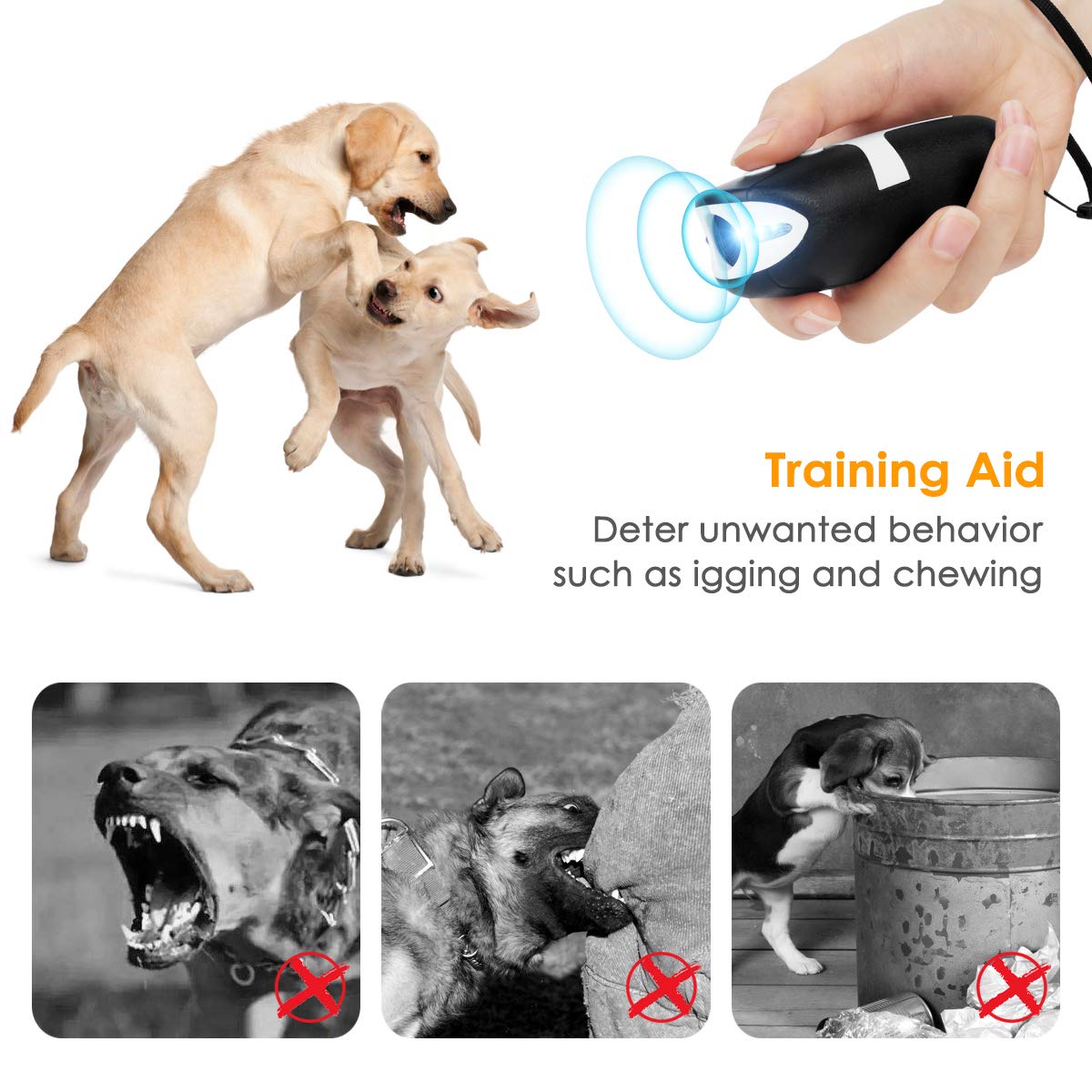 Ultrasonic Dog Repellent - Handheld Infrared Bark Control Device for Small & Large Dogs | Stop Excessive Barking, Protect Your Yard & Home Security | Perfect for Walking, Jogging & Outdoor Activities