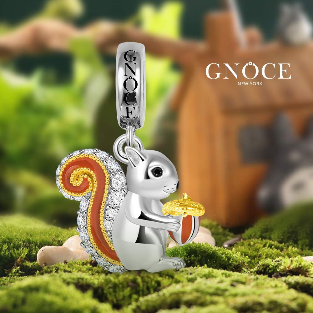 GNOCE Sterling Silver Squirrel Charm Pendant with CZ Stones - Cute Animal Jewelry for Women & Girls - Perfect for Bracelets, Necklaces & DIY Jewelry Making - Great Gift for Nature Lovers & Animal Enthusiasts