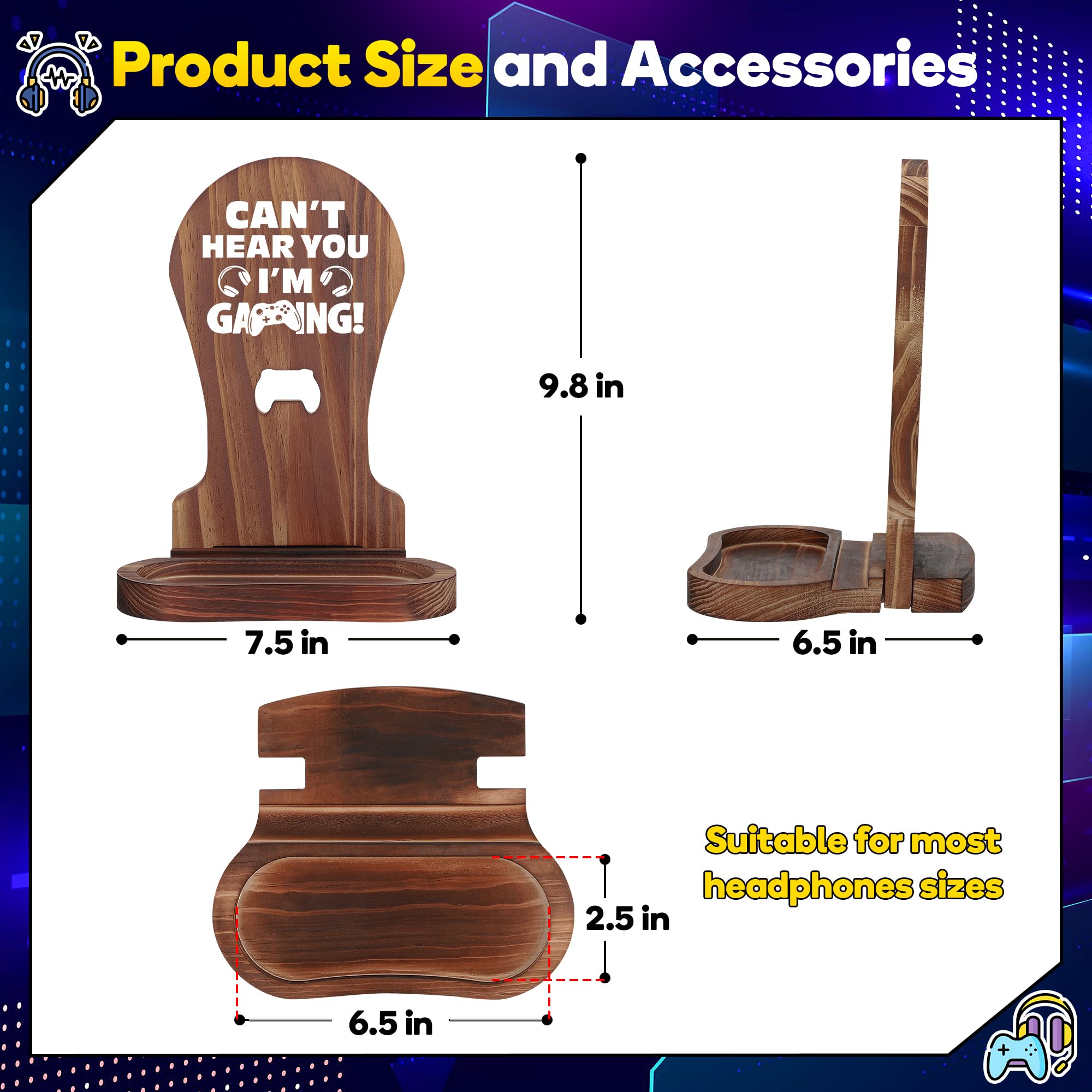 Premium Wooden Gaming Headset Stand - Unique Gamer Gifts for Men, Teen Boys, Husband & Boyfriend - Cool Gaming Room Decor & Accessories - Perfect for Gaming Setups, Streamer Battlestations & Esports Enthusiasts