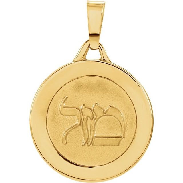 14K Yellow Gold 15mm Round Mazel Good Luck Charm Pendant - Solid Gold Jewelry for Good Fortune & Protection - Perfect for Gifts, Daily Wear & Special Occasions