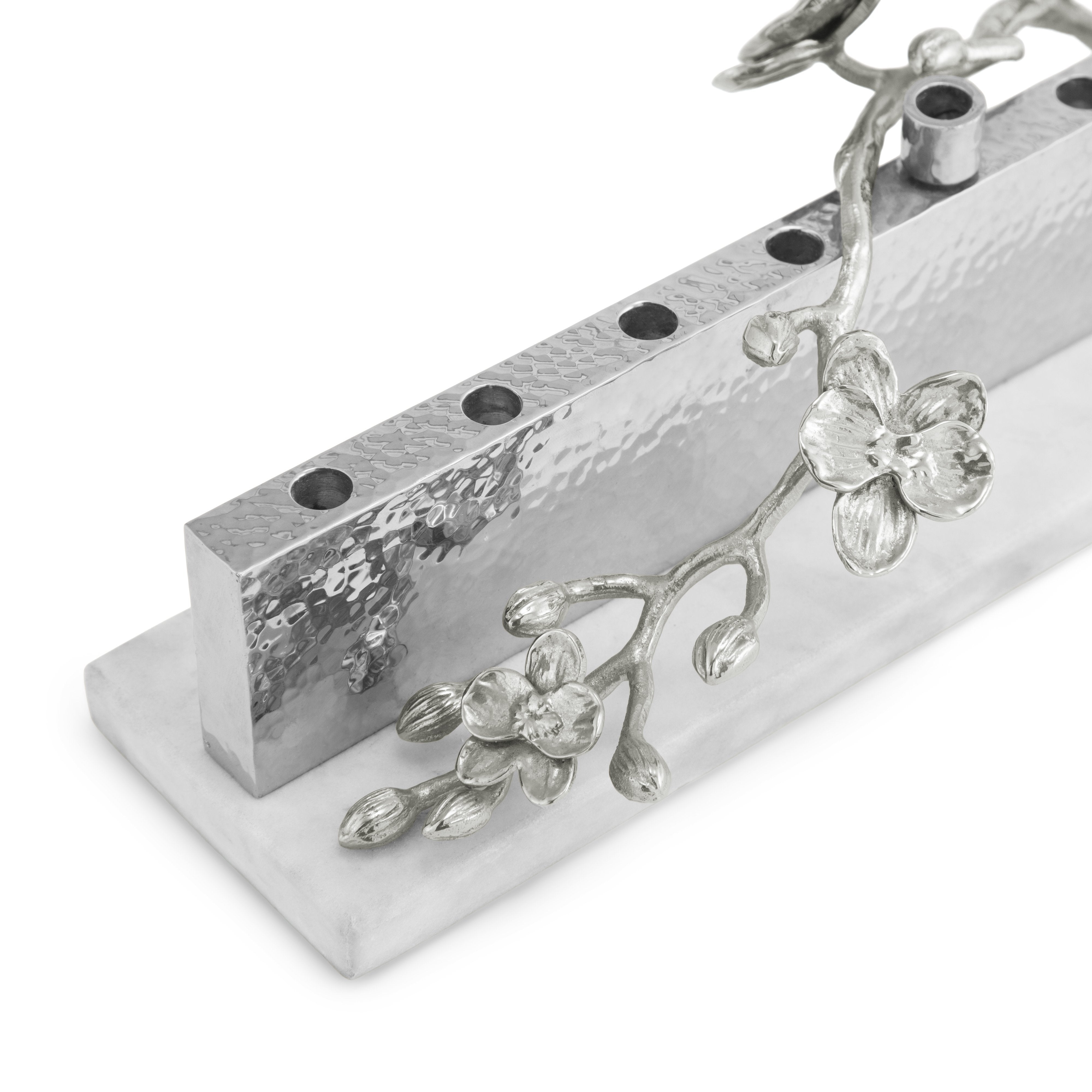 White Orchid Menorah - Elegant Hanukkah Candle Holder for Jewish Holiday Decorations - Perfect for Home, Synagogue & Festival Celebrations