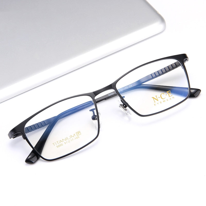 Bclear Men's Full Rim Square Titanium Eyeglasses Frame - Lightweight Durable My5000 for Work, Reading & Fashion