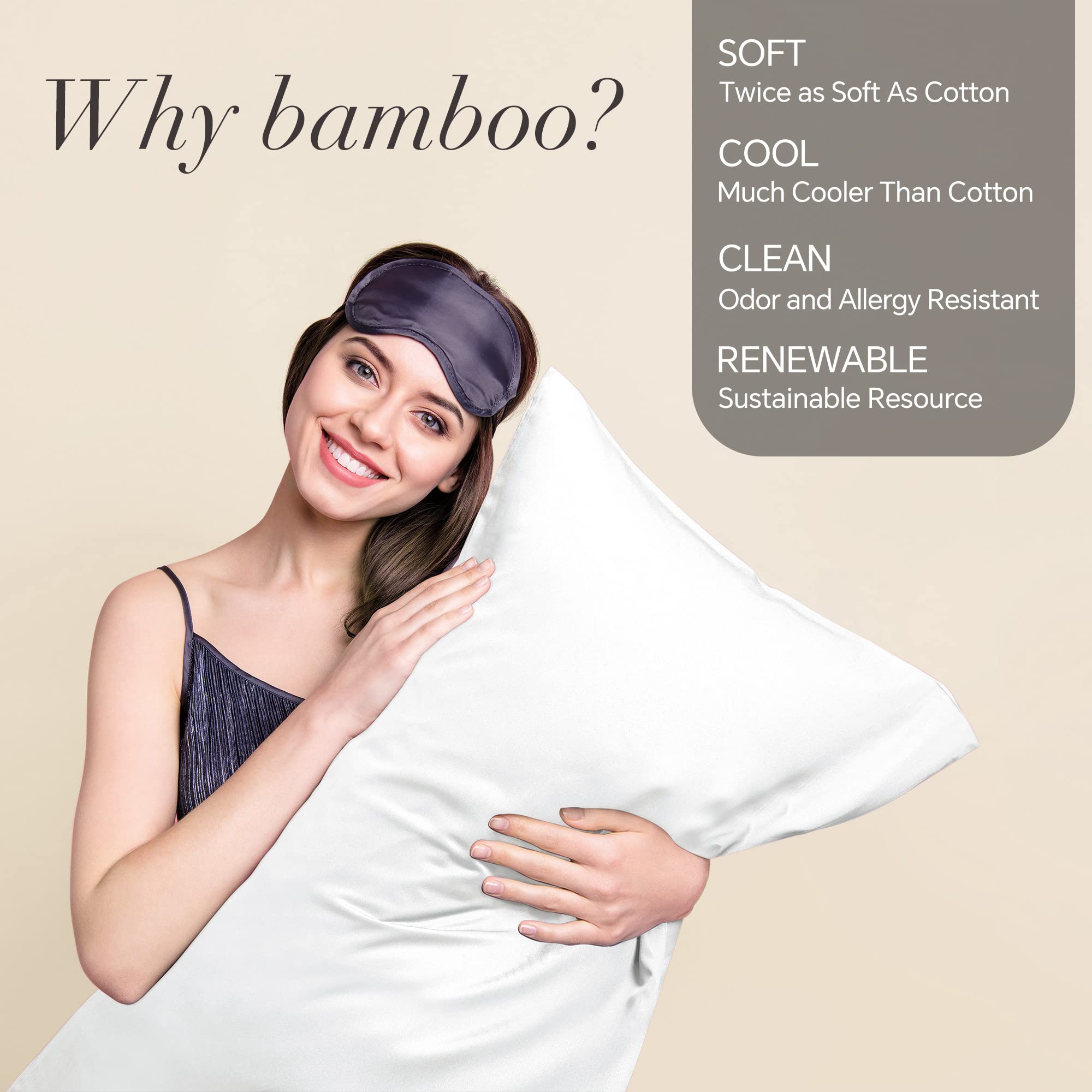 BEDELITE Bamboo Rayon Body Pillow Cover 20x54 Inches - Breathable, Silky Soft & Cooling Pillowcase for Hot Sleepers & Night Sweats - Perfect for Side Sleepers, Pregnancy Support & Relaxation (White)