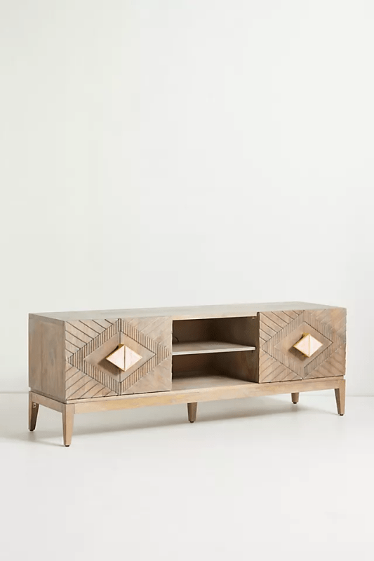 Hand Carved Samuel Media Console Table - Solid Wood TV Stand with Woodcarving Details | Perfect for Living Room, Home Theater & Entertainment Centers