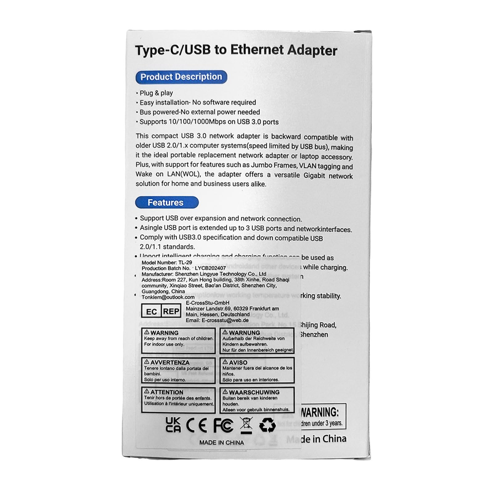 USB 3.0 to Ethernet Adapter with 3 Ports - Gigabit LAN for MacBook, Surface Pro - Home & Office Use