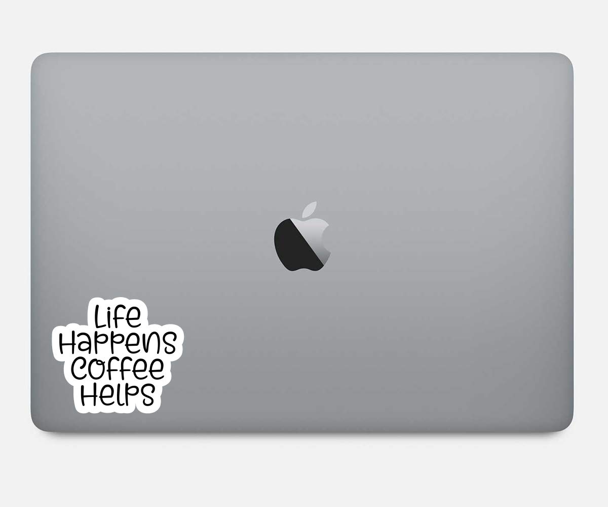 Life Happens Coffee Helps Sticker Pack - Funny Quotes Vinyl Decals (4 Pack) - 2.5 Inches - Laptop, Phone, Tablet, Water Bottle, Notebook Decorative Stickers S9327-P-4 - Perfect for Office, School, Home, and Travel