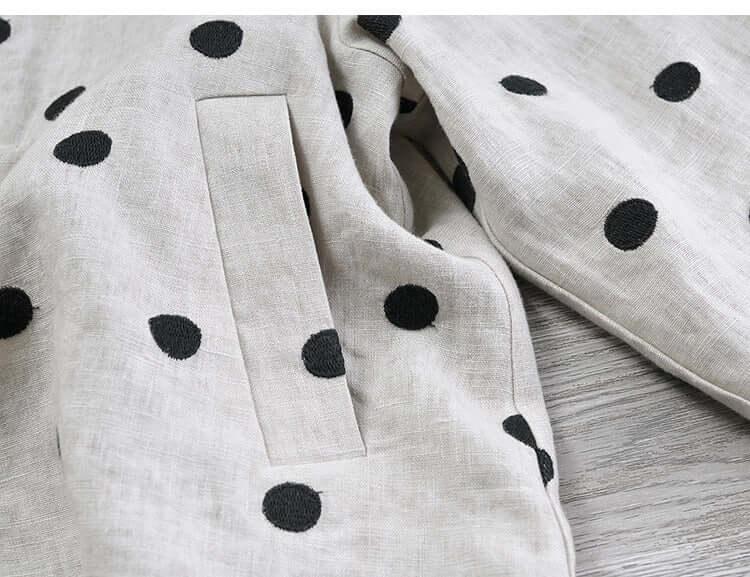 Vintage Autumn Linen Polka Dot Suit with Bloomer Pants - Retro Outfit for Women, Fall Fashion, Photo Shoot & Special Occasions