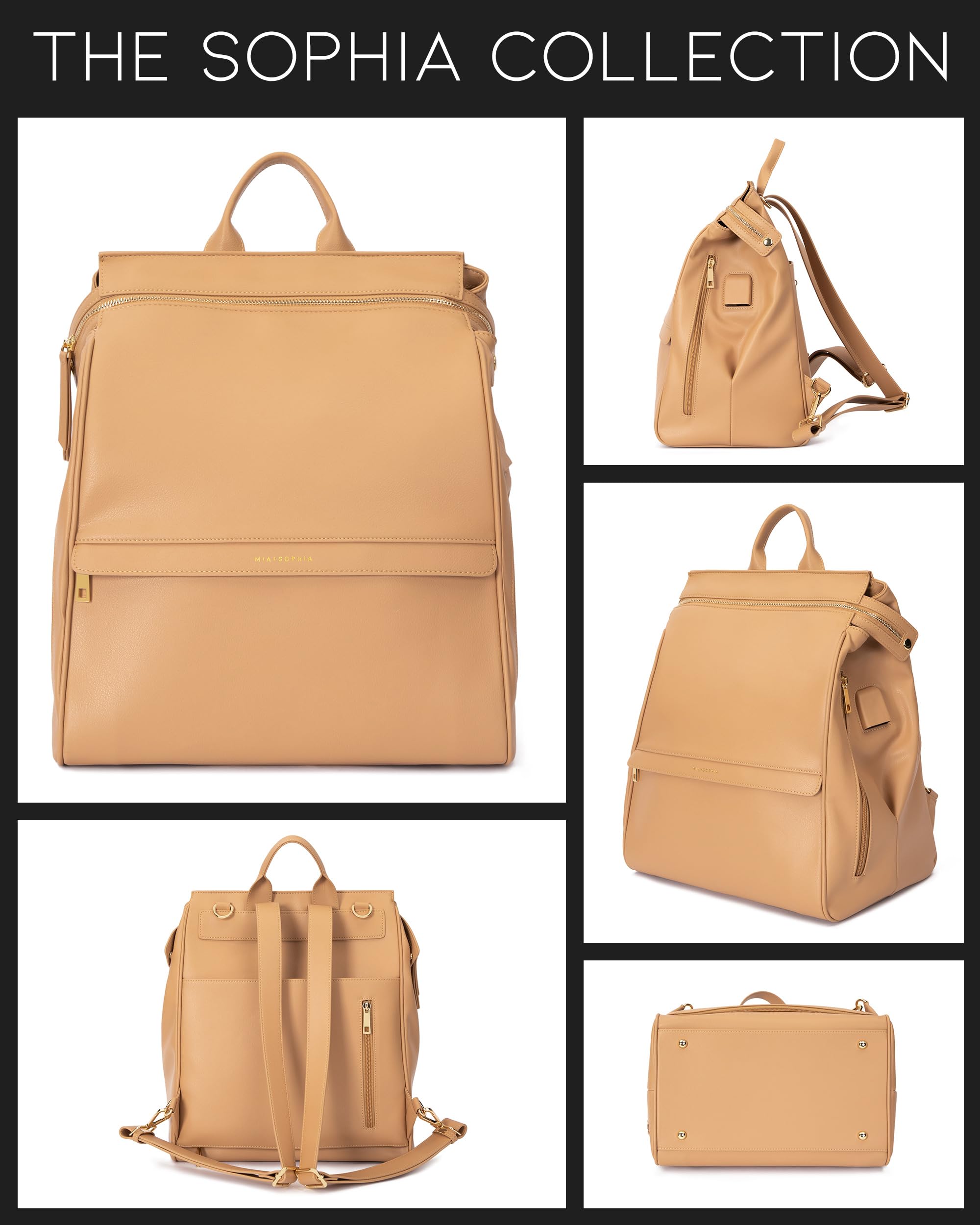 Premium Leather Diaper Bag Backpack with USB Charging Port, Insulated Bottle Pockets & Stroller Straps - Includes Changing Pad (Sophia Brown) | Perfect Baby Shower Gift & Hands-Free Parenting Essential for Travel, Park Outings & Daily Use