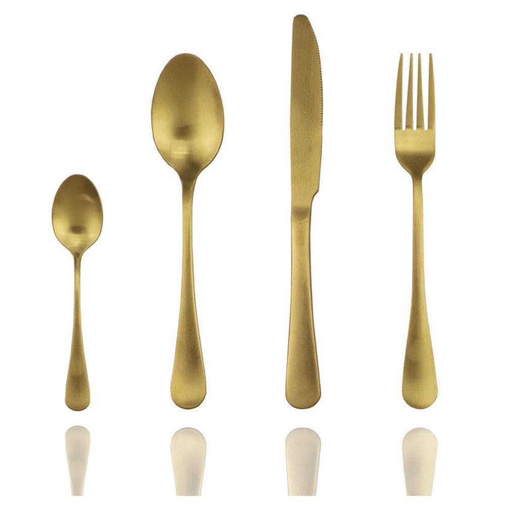 Premium Matte Gold Silverware Set - 4-Piece Stainless Steel Flatware Set for Home & Restaurant Use | Elegant Dinnerware Cutlery Set Service for 1 | Dishwasher Safe Kitchen Utensils | Perfect for Fine Dining, Wedding Gifts & Housewarming Parties