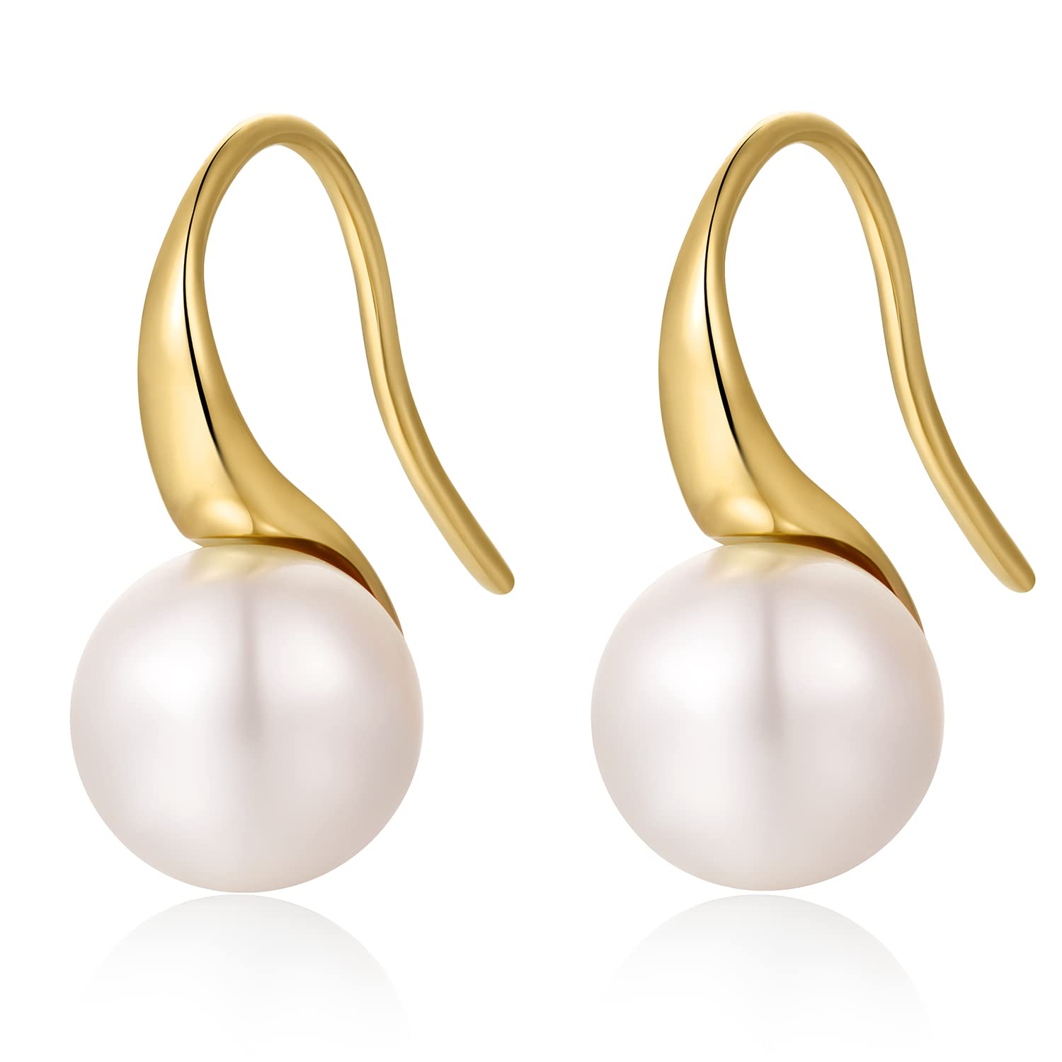 925 Sterling Silver Pearl Dangle Earrings for Women | 8MM-10MM Diamond Accent Pearl Drop Earrings | Elegant Pearl Jewelry for Weddings, Parties & Special Occasions