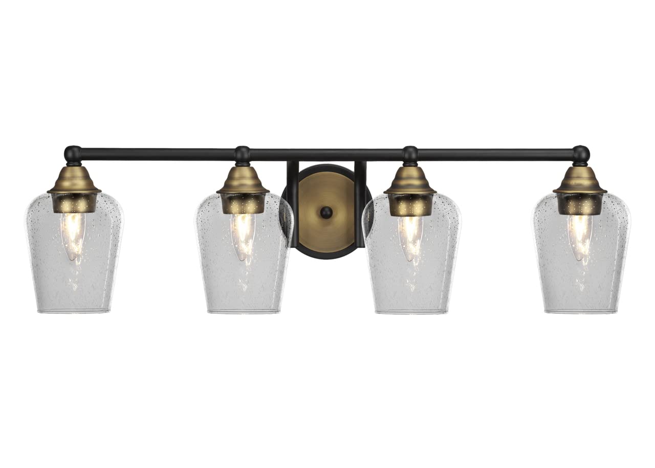 Toltec Lighting Paramount 4-Light Bathroom Vanity Light Fixture in Matte Black & Brass - Modern Bathroom Lighting for Vanity Mirror (Model 3424-MBBR-210) - Perfect for Bathroom Makeovers, Spa-Like Ambience & Contemporary Home Decor