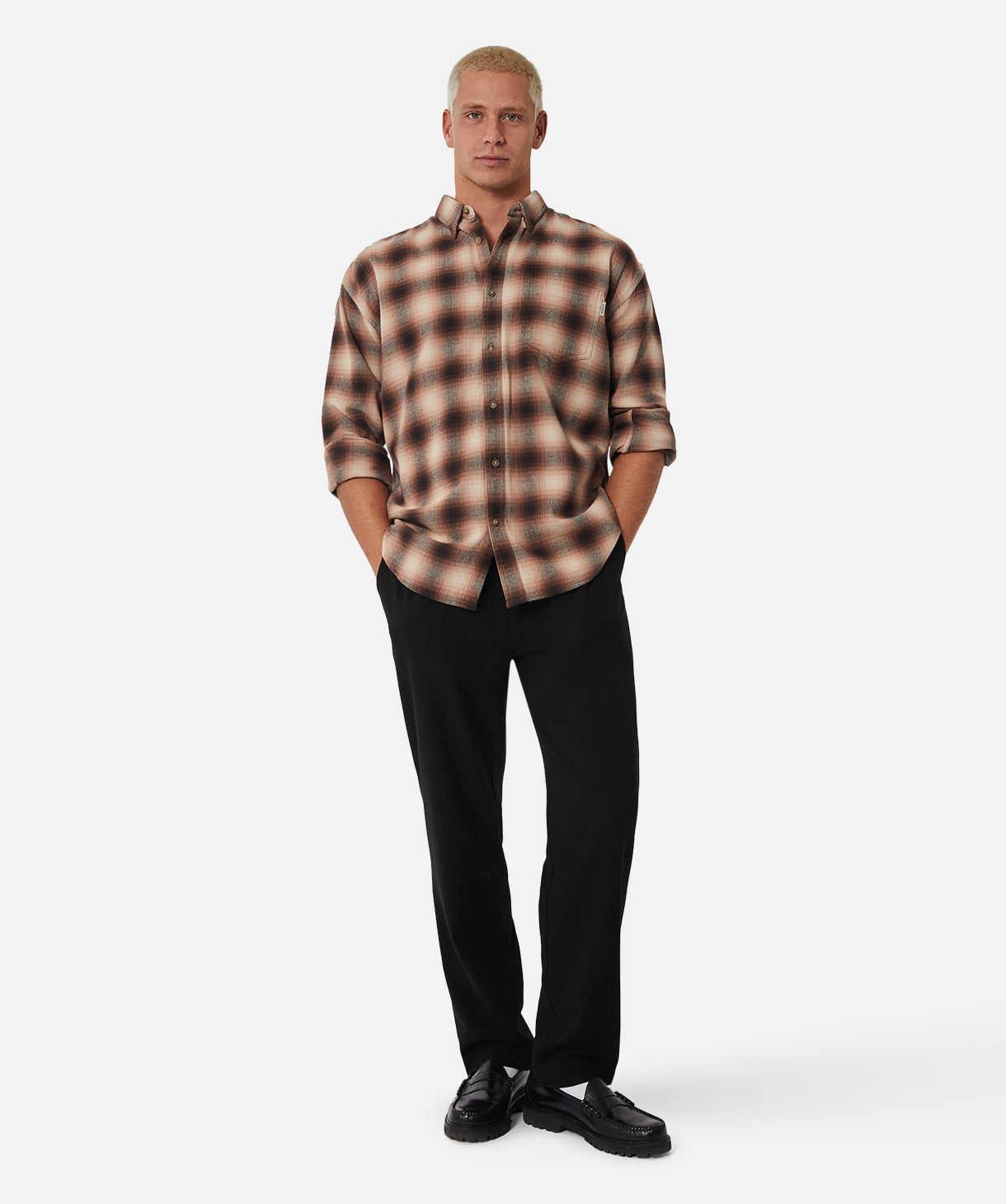 Harrison Long Sleeve Shirt for Men - Ginger & Black Plaid Flannel Shirt - Casual & Comfortable Button Down Shirt for Fall, Winter, Outdoor Activities and Workwear