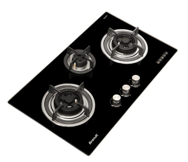 Brandt TG2283BEP 3 Burner Gas Stove Cooktop - High Efficiency Stainless Steel Gas Hob for Home Kitchen Cooking, Grilling & Baking