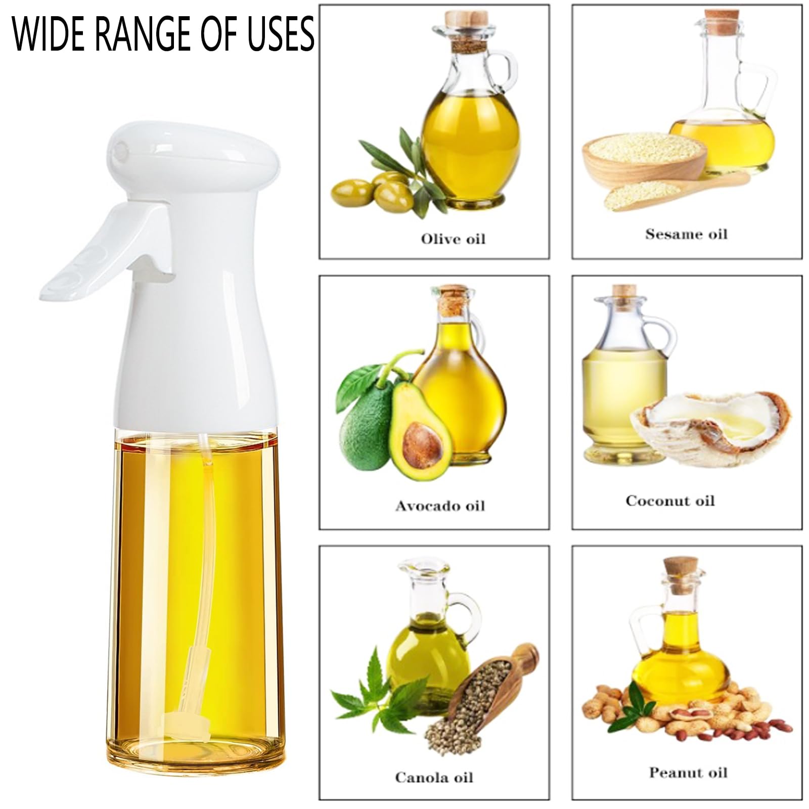 Premium Olive Oil Sprayer for Cooking - 200ml Glass Oil Dispenser Bottle with Fine Mist Spray - Refillable Food Grade Oil & Vinegar Spritzer for Kitchen, Air Fryer, Salad, Grilling, Baking - Perfect for Healthy Cooking & Meal Prep (White)