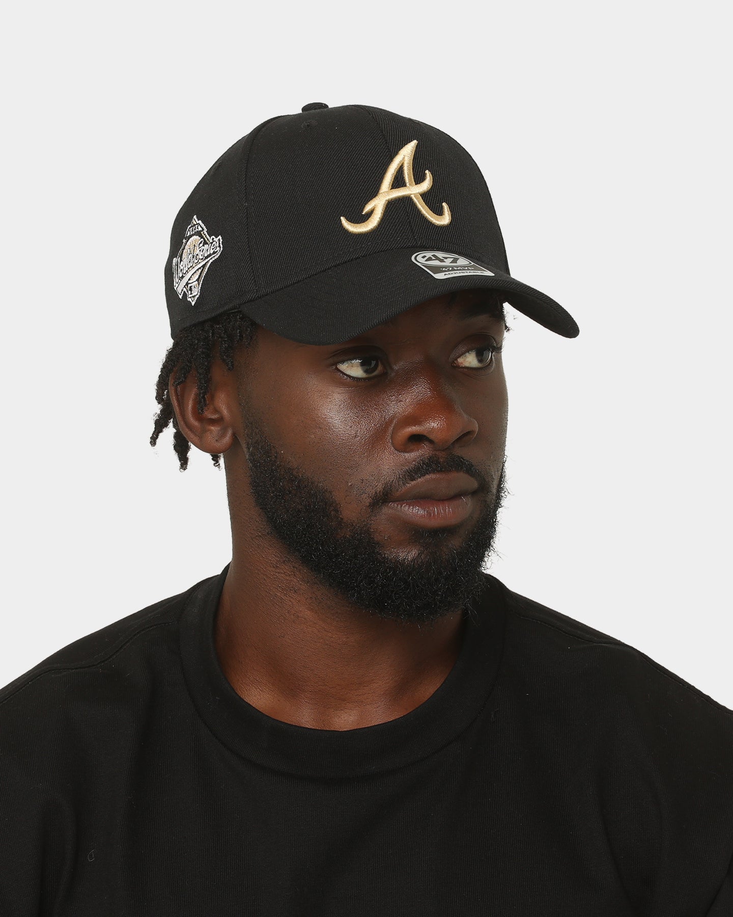 47 Brand Atlanta Braves Sure Shot 47 MVP DT Snapback Black Hat - Adjustable Baseball Cap for Men & Women - Perfect for Sports Fans, Casual Wear & Outdoor Activities