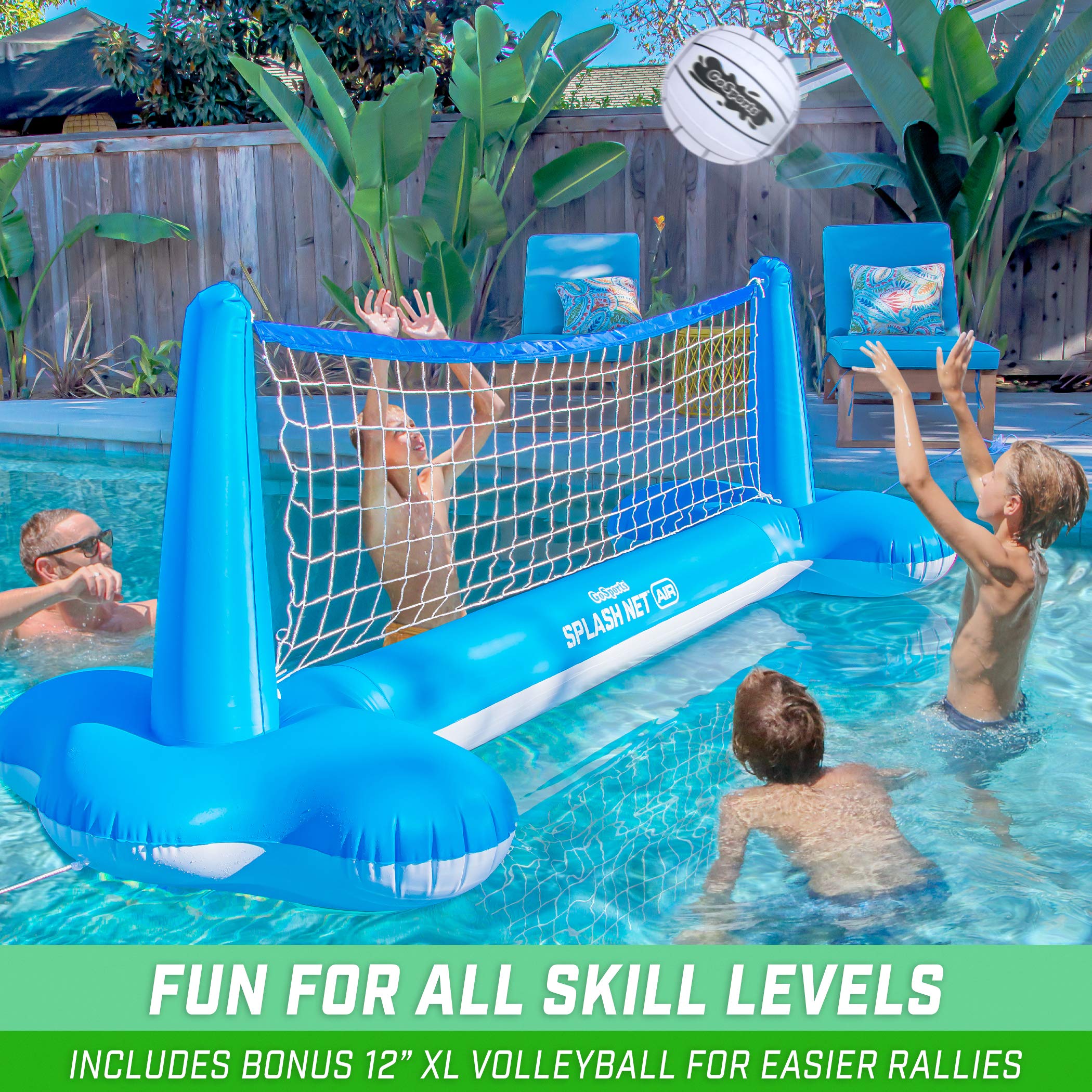 GoSports Splash Net Air Inflatable Pool Volleyball Set - Floating Water Volleyball Net with 2 Balls & Air Pump for Beach, Backyard & Pool Parties | Fun Outdoor Summer Games for Adults & Kids