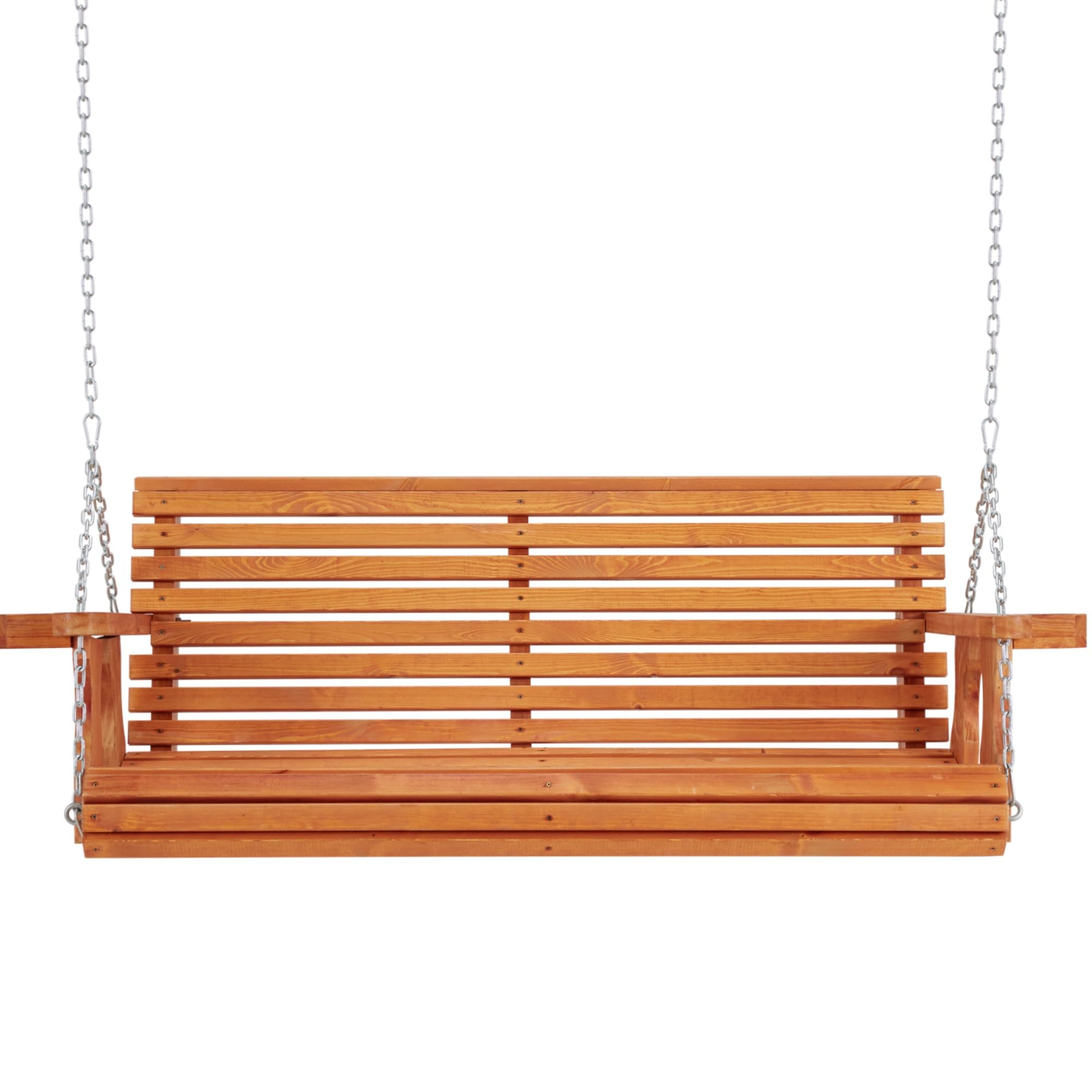 U-MAX 5.5FT Wooden Porch Swing with Cup Holders & Chains - 880Lbs Weight Capacity Outdoor Patio Swing Chair Bench for Garden, Backyard, Courtyard - Perfect for Relaxing, Reading & Enjoying Outdoor Time