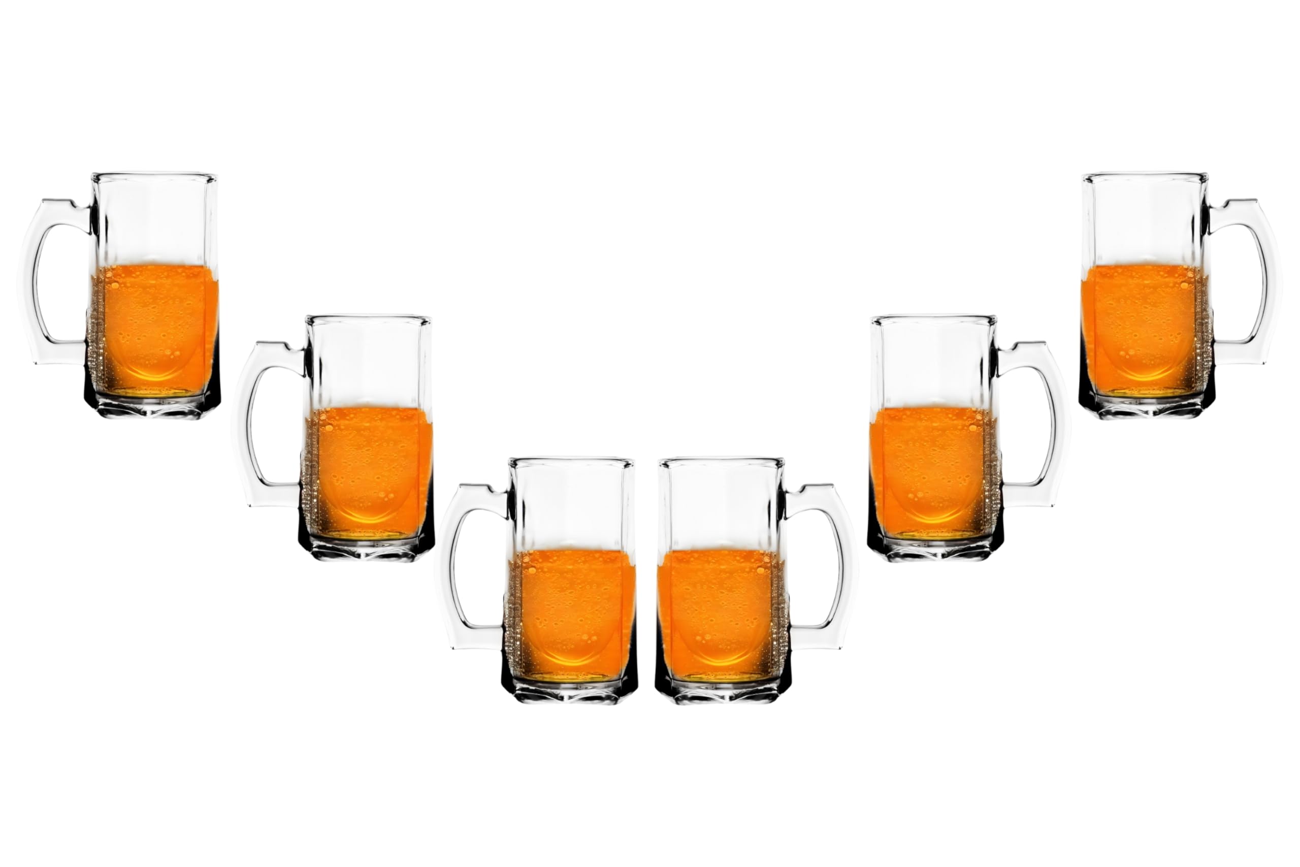 Premium 14oz Beer Glasses Set of 6 - Clear Glass Mugs with Handles for American Ales, Scottish Ales & Root Beer - Modern Barware for Home Bars, Pubs & Parties - Durable Glassware for Beer Lovers & Entertaining