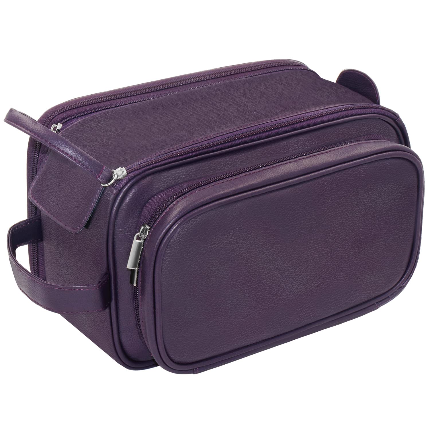 Buruis Large Waterproof Travel Toiletry Bag for Men & Women - PU Leather Cosmetic Organizer, Dopp Kit & Shaving Bag for Bathroom Essentials (Purple) - Perfect for Business Trips, Vacations & Gym Use