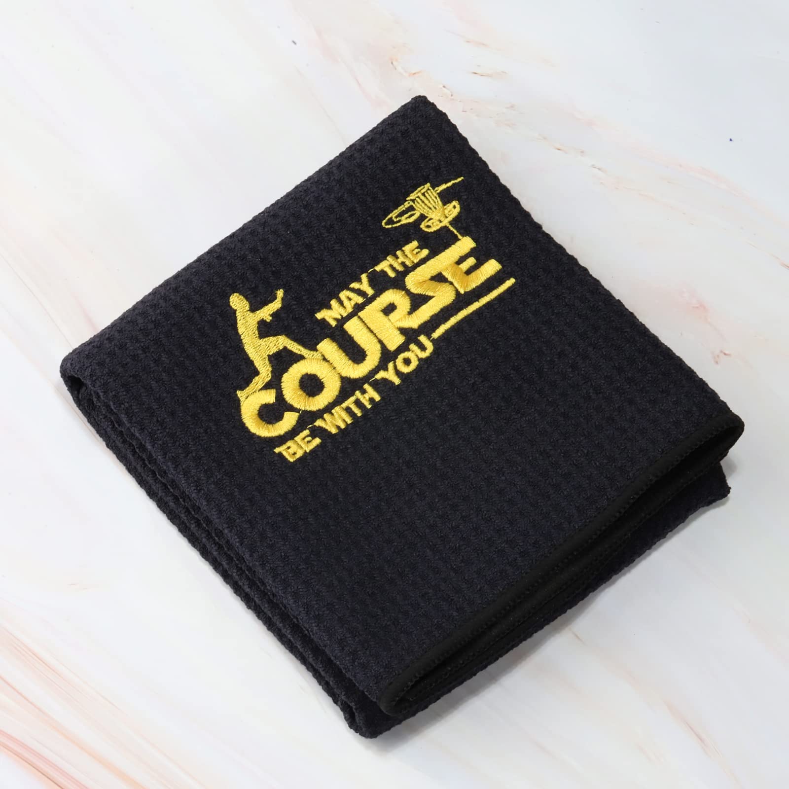 Premium Embroidered Disc Golf Towel with Clip - May The Course Be With You - Perfect Gift for Disc Golf Lovers - Ideal for Wiping Discs & Hands During Play