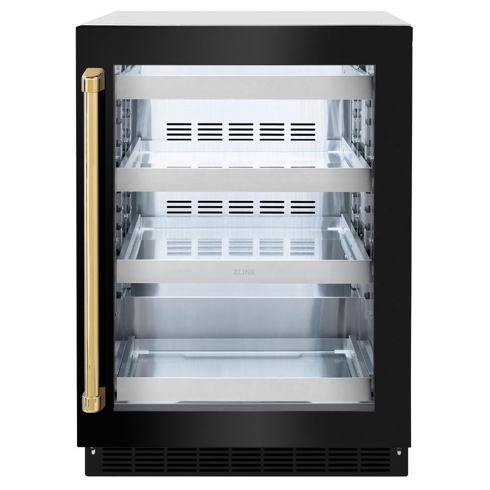 ZLINE Autograph Edition 24 Inch Touchstone 151 Can Beverage Refrigerator - Black Stainless Steel Glass Door with Polished Gold Handle (RBSOZ BS 24 G) - Perfect for Home Bar, Office, or Entertaining Spaces