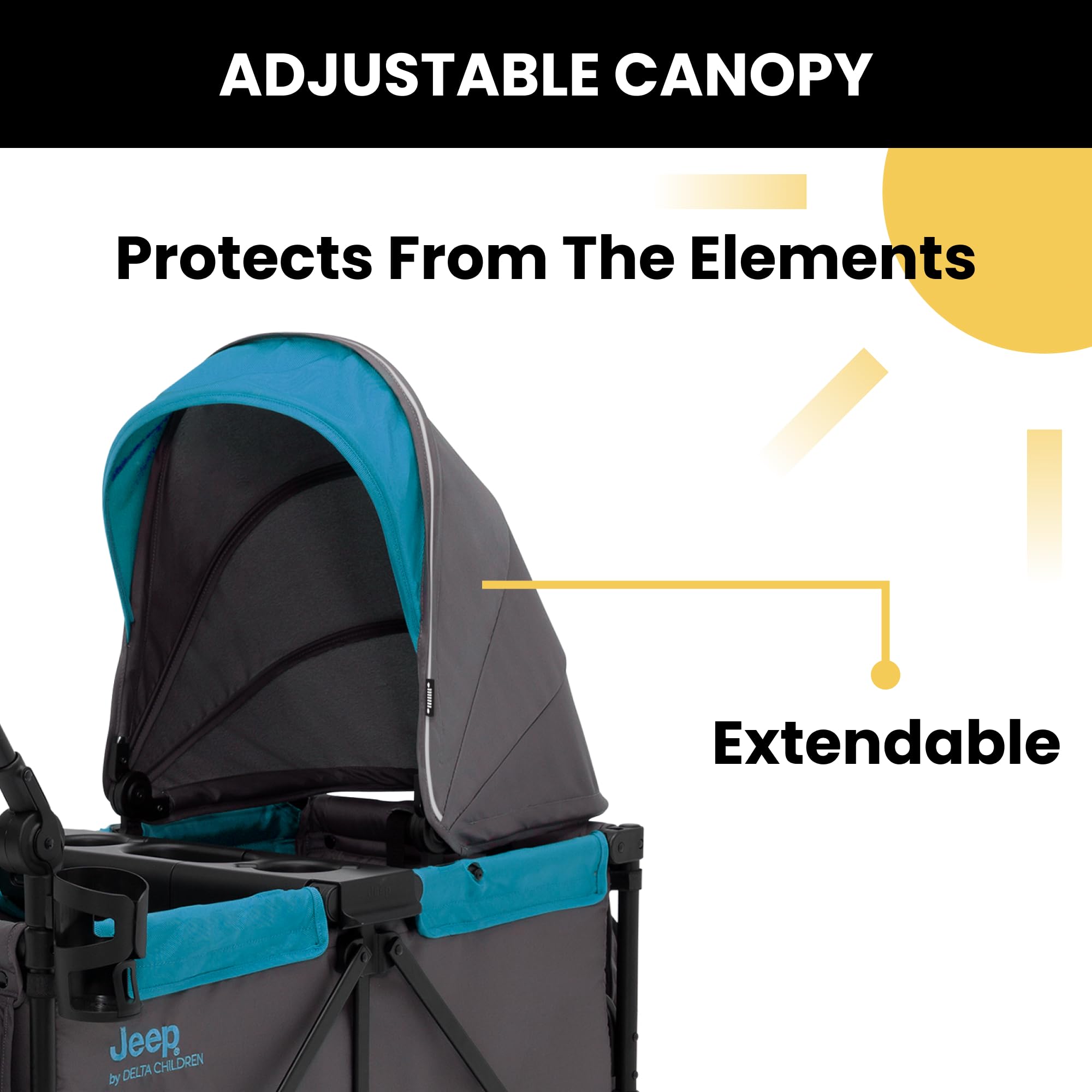 Delta Children Jeep Sport All-Terrain Stroller Wagon with Canopy, Parent Organizer & Snack Tray - Adjustable Handlebar, Cup Holders - Grey/Blue Moon - Perfect for Outdoor Adventures, Beach Trips and Family Outings