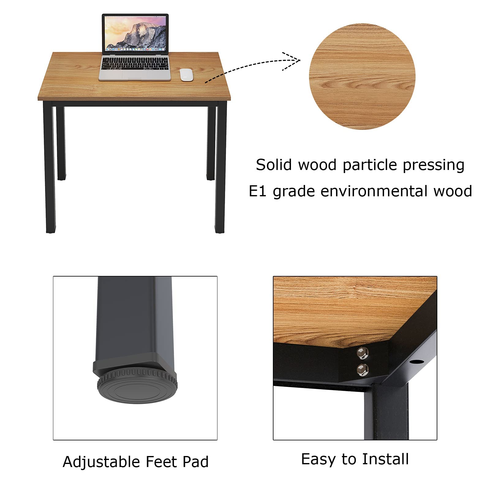 SogesHome 55 Inch Computer Desk - Sturdy Office Desk with Large Work Surface, Home Office Workstation & Writing Table in Teak Finish - Perfect for Remote Work, Gaming & Study Spaces