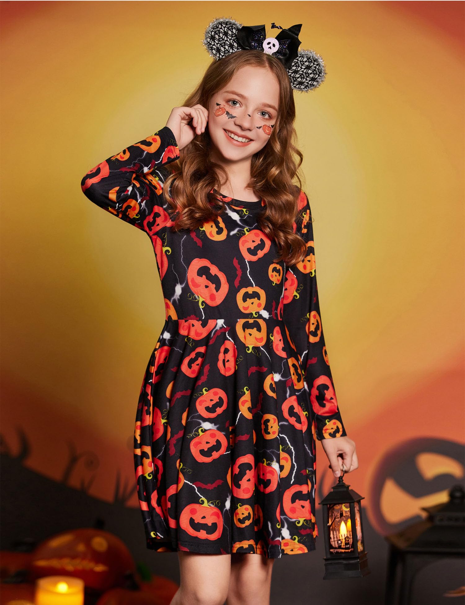 Arshiner Girls Long Sleeve Stretchy A-Line Twirly Skater Dress - Soft Comfortable Stretch Fabric for School, Party & Everyday Wear - Perfect for Dance Classes, Birthday Parties, Christmas Celebrations - Great Gift for Birthdays & Holidays | Ideal for School Performances, Playdates, Tea Parties, Ballet Practice & Seasonal Festivities | Versatile for Casual Outings, Family Gatherings, Photo Shoots & Special Occasions | Perfect for School, Playdates, Parties, Holidays, and Everyday Wear