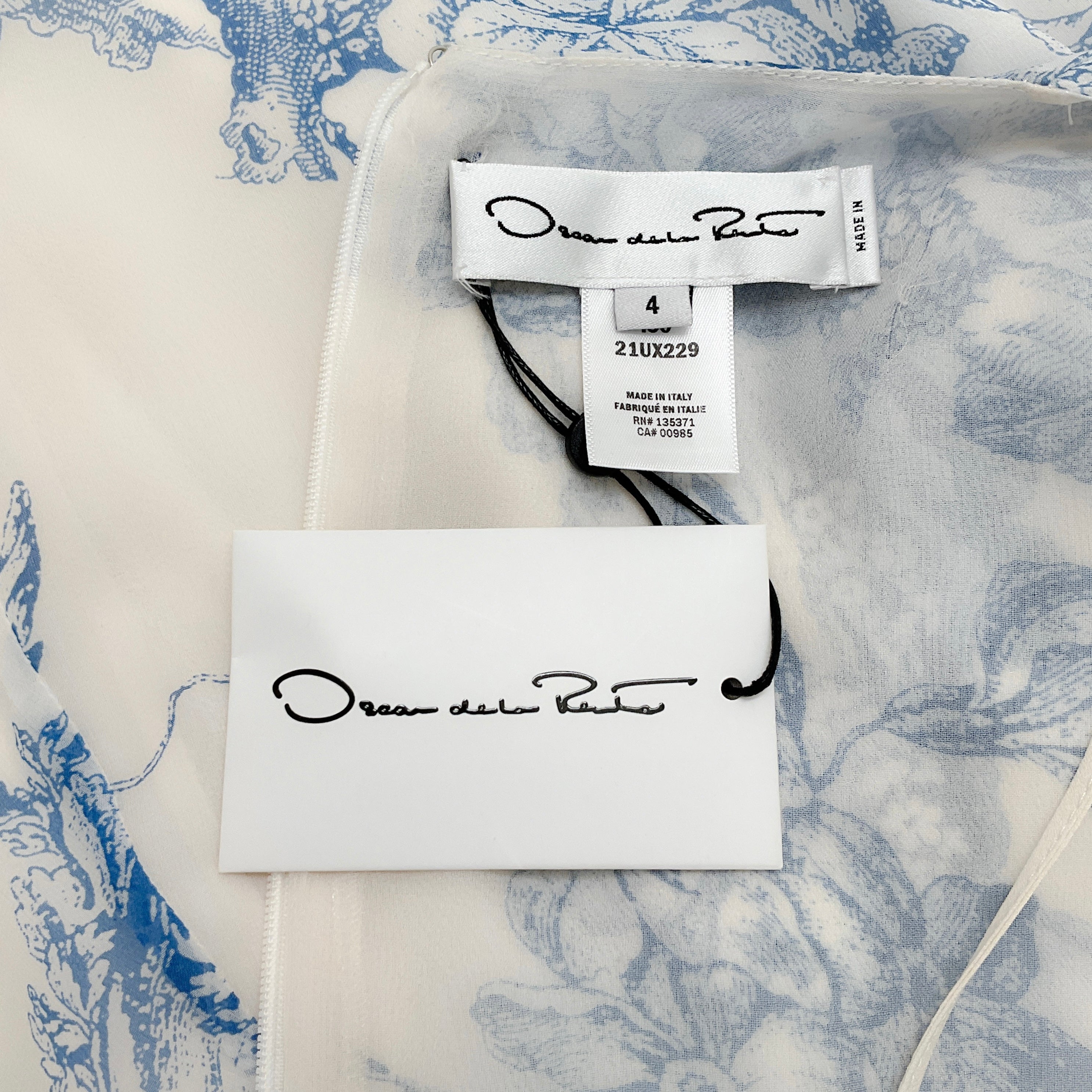 Oscar de la Renta Floral Chiffon Dress - Elegant White & Blue Summer Dress for Women | Perfect for Weddings, Parties & Special Occasions