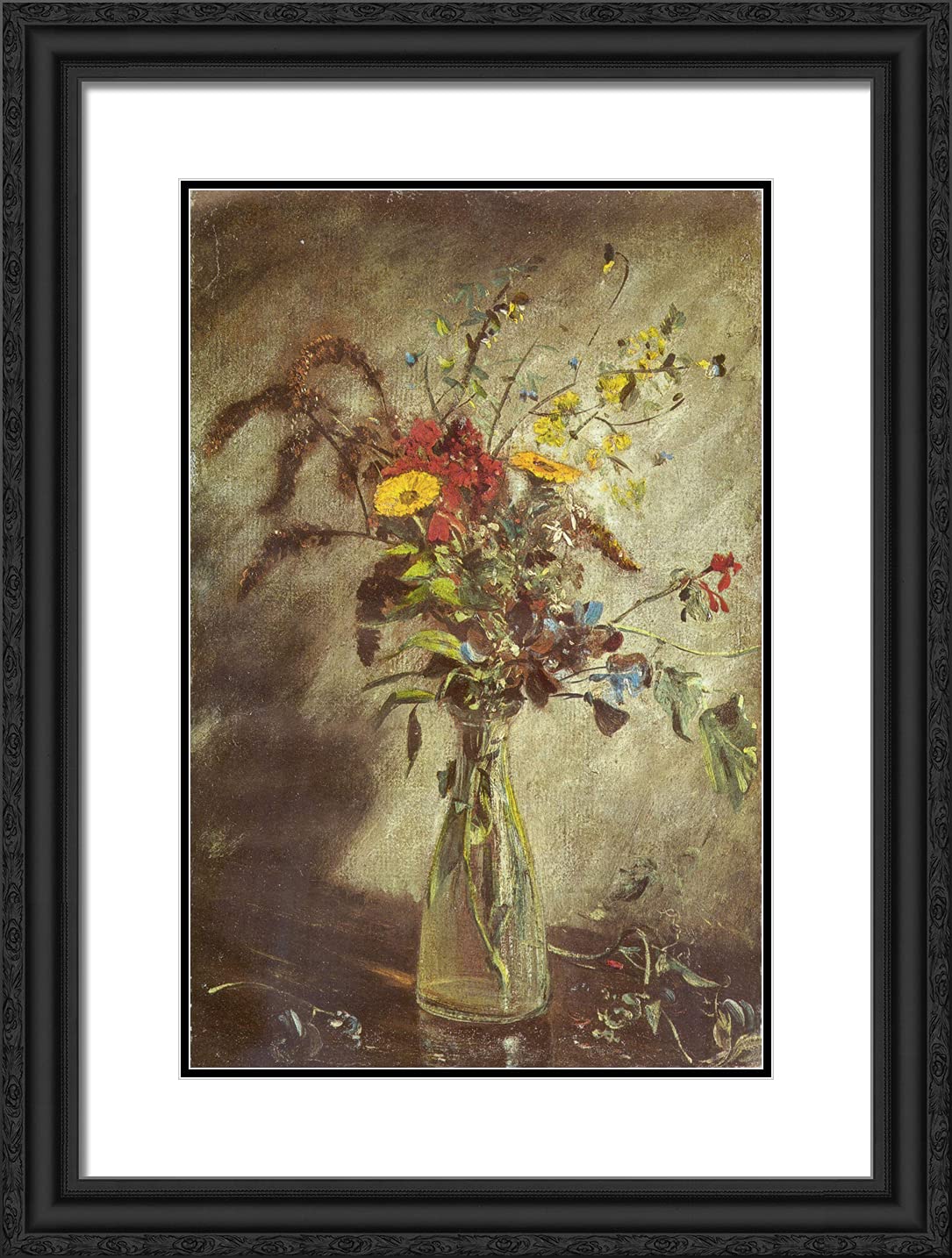 John Constable 19x24 Inch Black Ornate Framed Art Print - Flowers in a Glass Vase with Double Matting | Classic Home Decor for Living Room, Bedroom & Office Wall Art