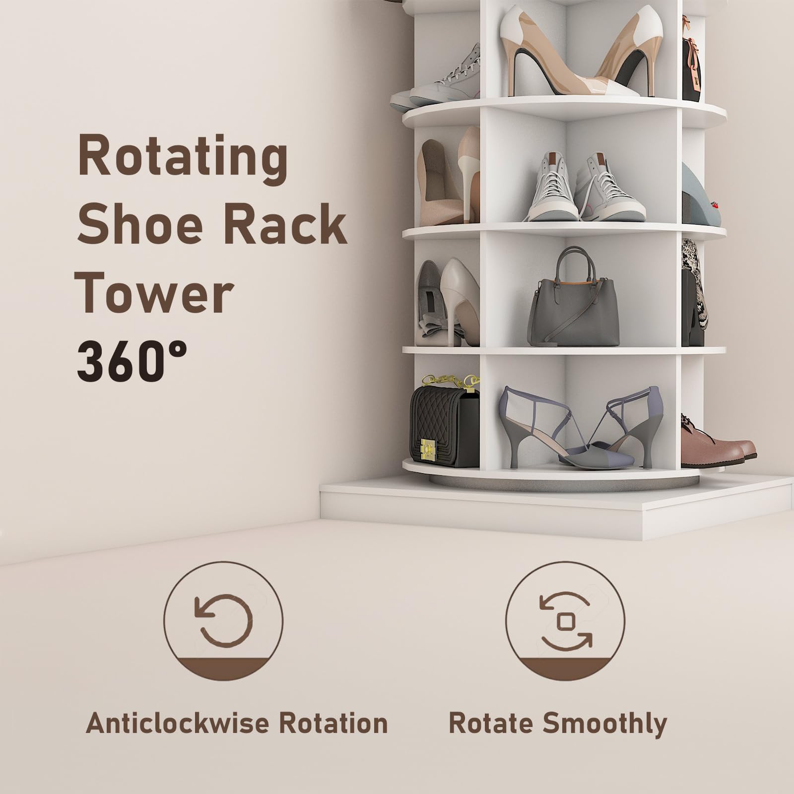 360° Rotating Shoe Rack Tower - 7 Tier Spinning Shoe Organizer Holds 35 Pairs | White Revolving Shoe Storage with Lazy Susan Base | Space-Saving Entryway, Closet & Corner Solution for Home, Apartment & Dorm Organization
